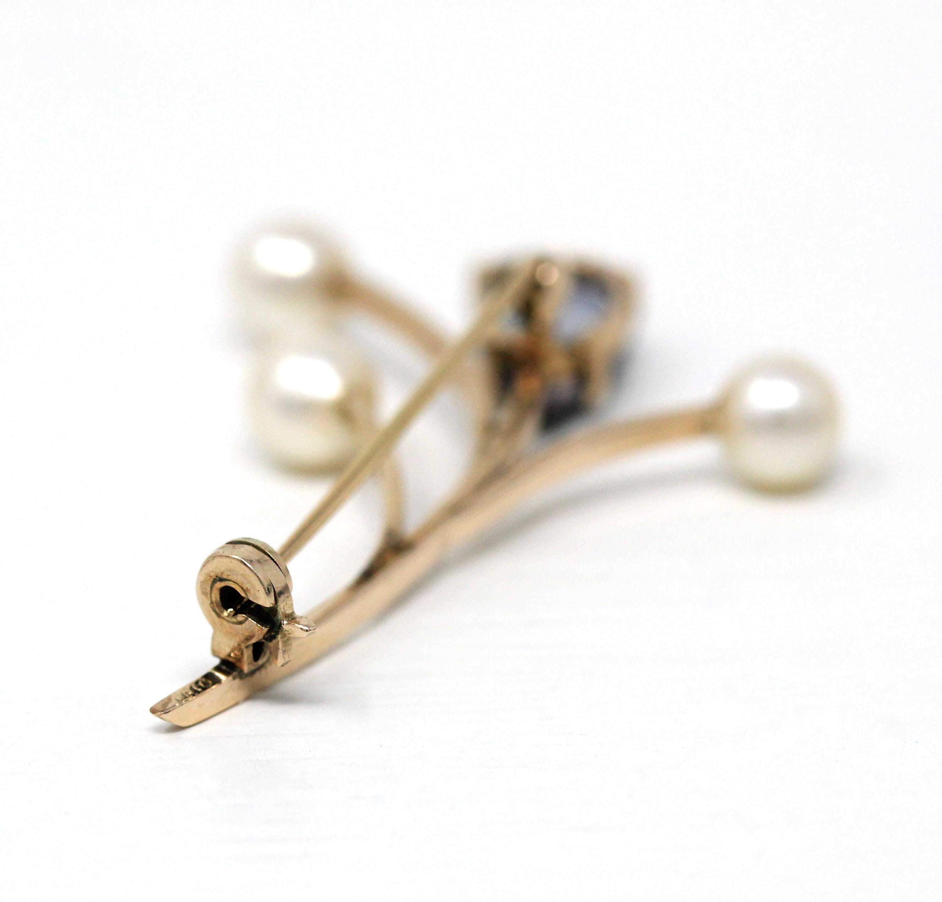 Vintage Floral Brooch - Retro 14k Yellow Gold Opal Triplet Cultured Pearl Gemstones - Circa 1970s Era Statement Nature Inspired Fine Jewelry