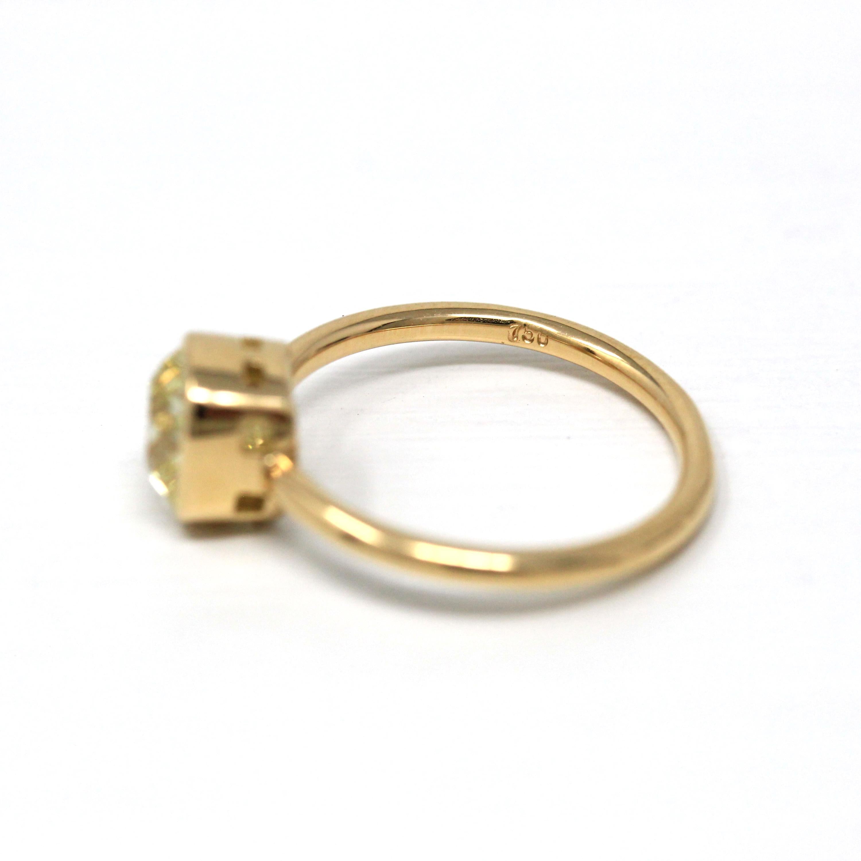 Antique 1.61 ct Old Mine Cut Diamond Engagement Ring - 18k Yellow Gold Bezel Fancy Light Yellow Gem - Size 6 GIA Report Fine Cushion Jewelry