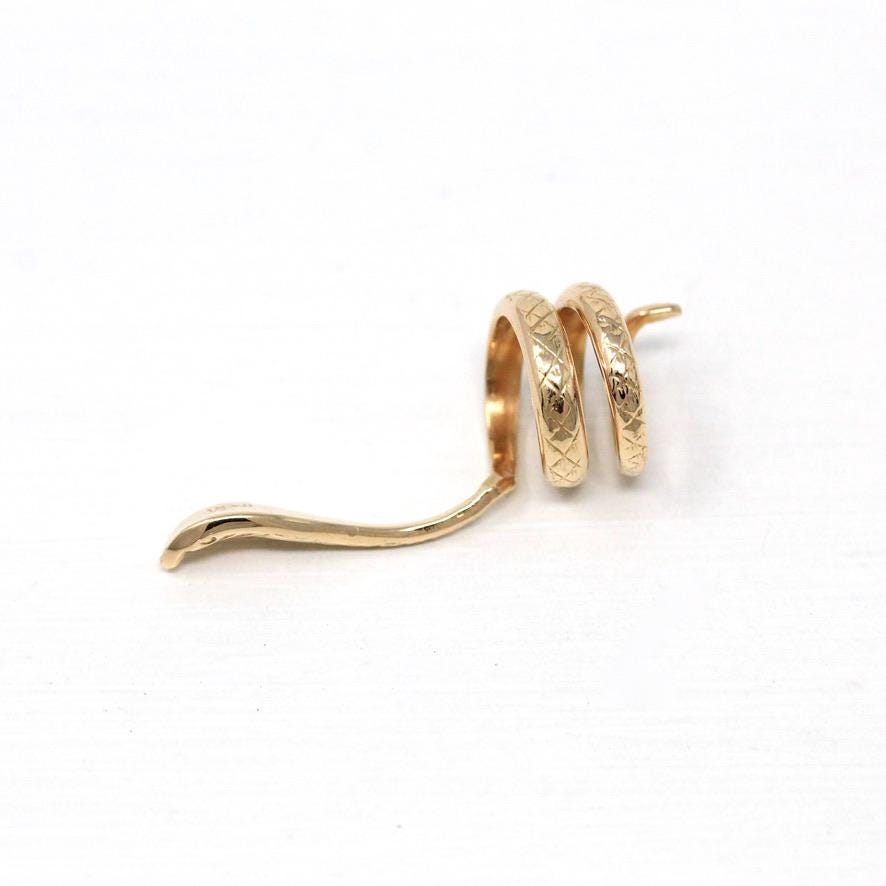 Gold Snake Fountain Pen Clip - Vintage Estate 14k Yellow Gold Coiled Serpent Wrap Accessory - Tiny Baby Cobra Fine Solid Jewelry Decoration