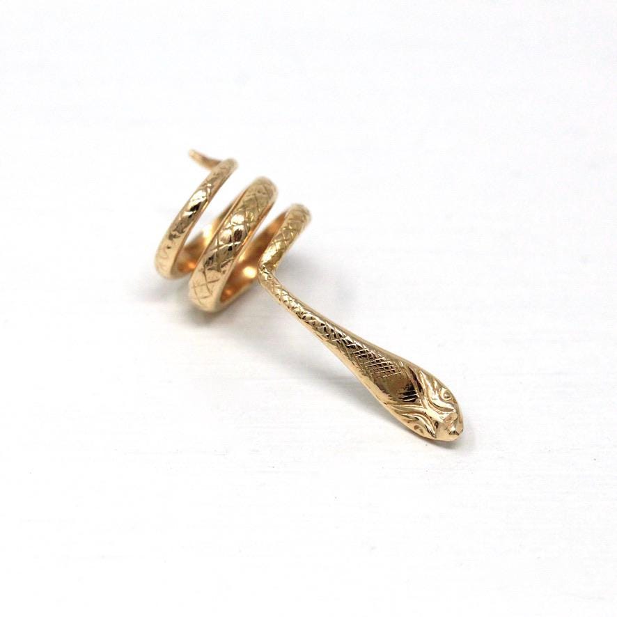 Gold Snake Fountain Pen Clip - Vintage Estate 14k Yellow Gold Coiled Serpent Wrap Accessory - Tiny Baby Cobra Fine Solid Jewelry Decoration