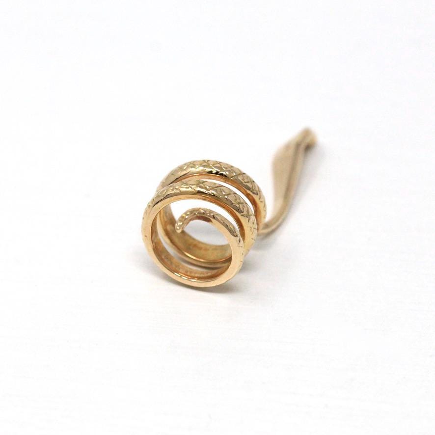Gold Snake Fountain Pen Clip - Vintage Estate 14k Yellow Gold Coiled Serpent Wrap Accessory - Tiny Baby Cobra Fine Solid Jewelry Decoration