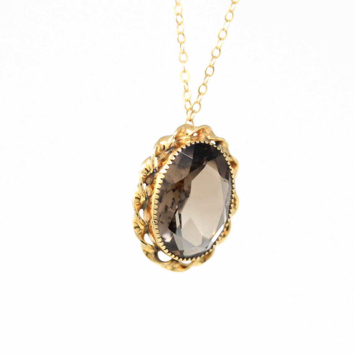 Smoky Quartz Necklace - Vintage 12k Gold Filled 8.42 CT Genuine 