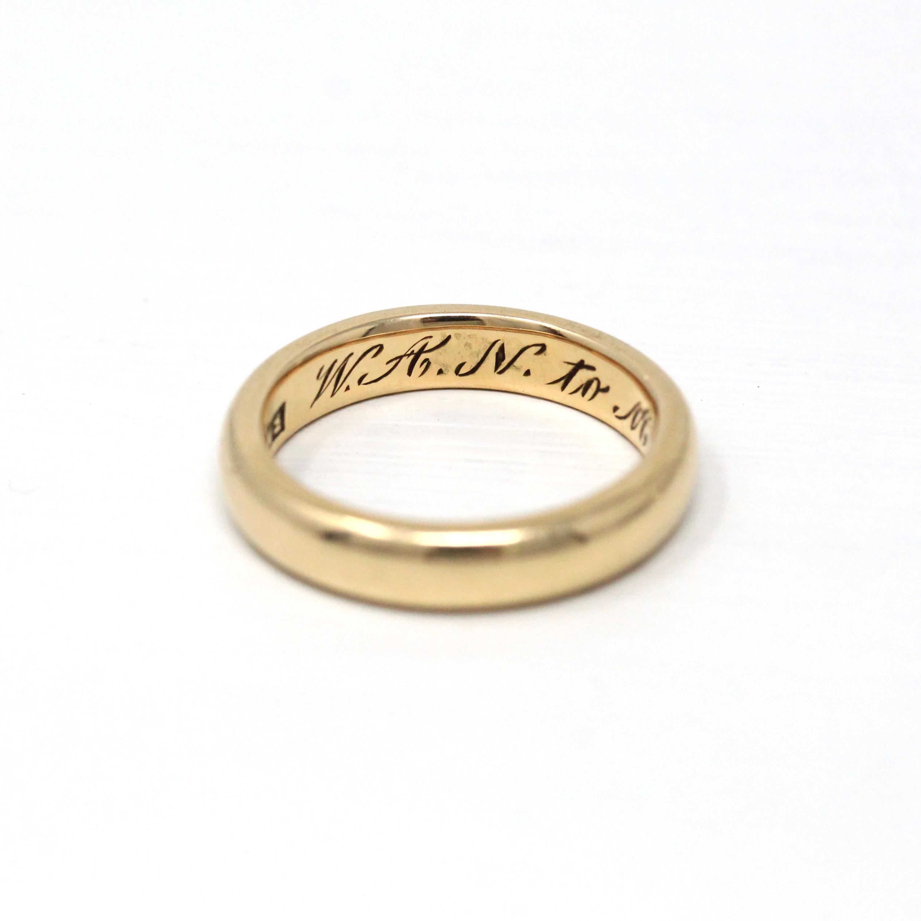 Dated 1916 Wedding Band - Edwardian 14k Yellow Gold Plain JR Wood Stacking - Vintage 1910s Size 5 3/4 Bridal Ring Unisex Fine Men's Jewelry