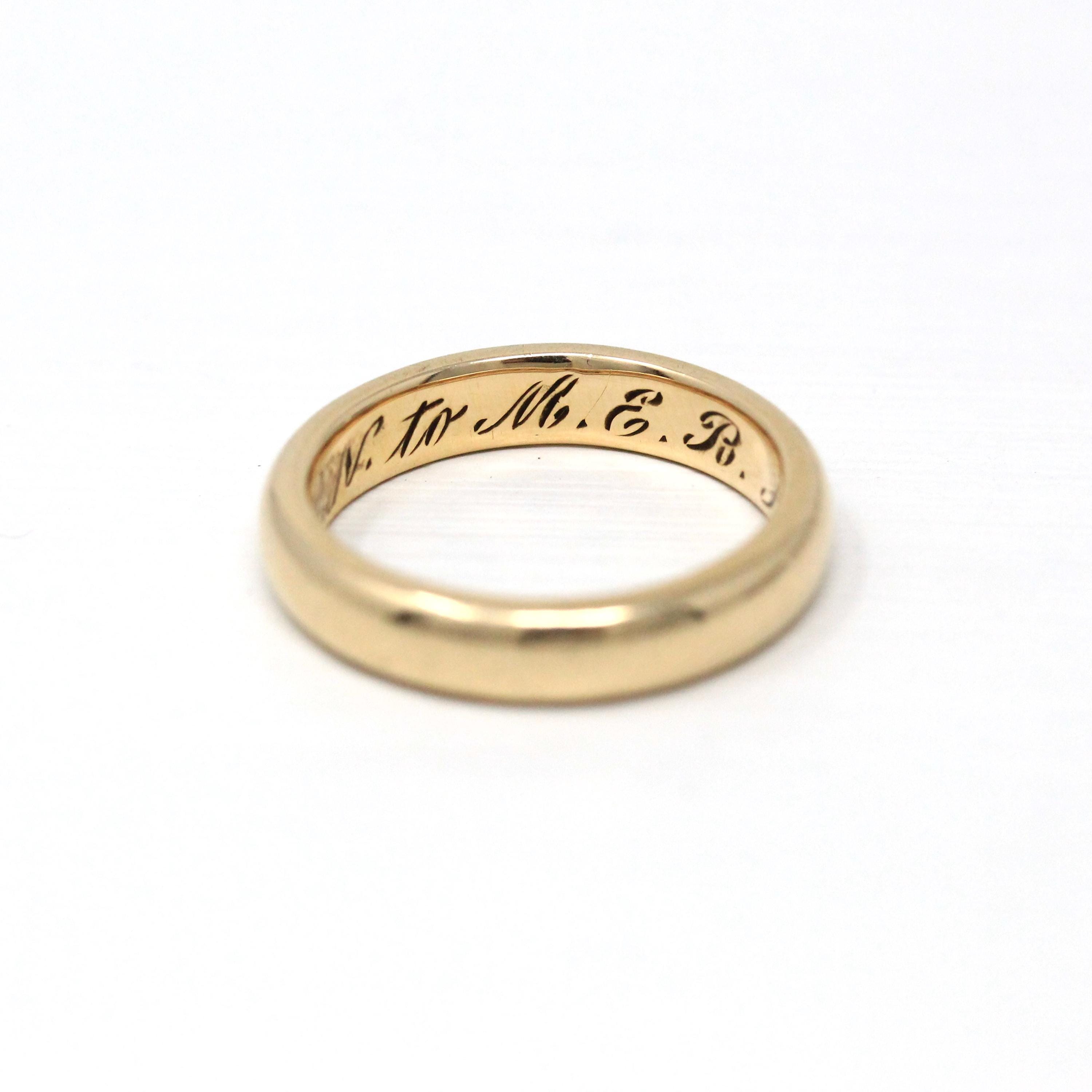 Dated 1916 Wedding Band - Edwardian 14k Yellow Gold Plain JR Wood Stacking - Vintage 1910s Size 5 3/4 Bridal Ring Unisex Fine Men's Jewelry