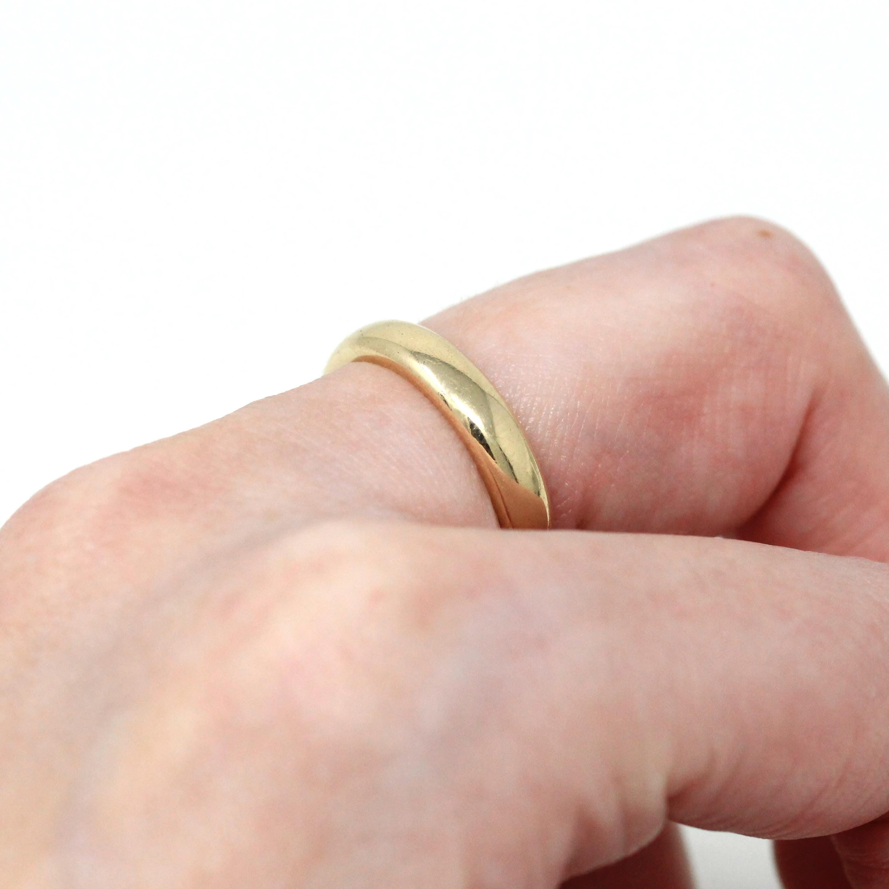 Dated 1916 Wedding Band - Edwardian 14k Yellow Gold Plain JR Wood Stacking - Vintage 1910s Size 5 3/4 Bridal Ring Unisex Fine Men's Jewelry