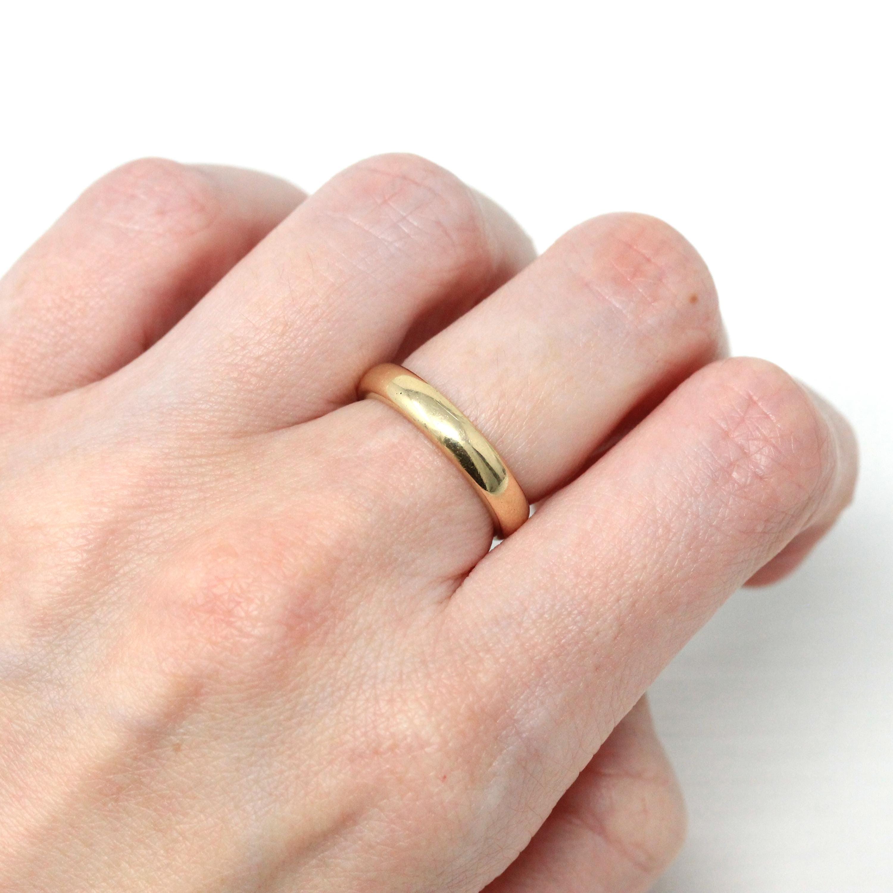 Dated 1916 Wedding Band - Edwardian 14k Yellow Gold Plain JR Wood Stacking - Vintage 1910s Size 5 3/4 Bridal Ring Unisex Fine Men's Jewelry