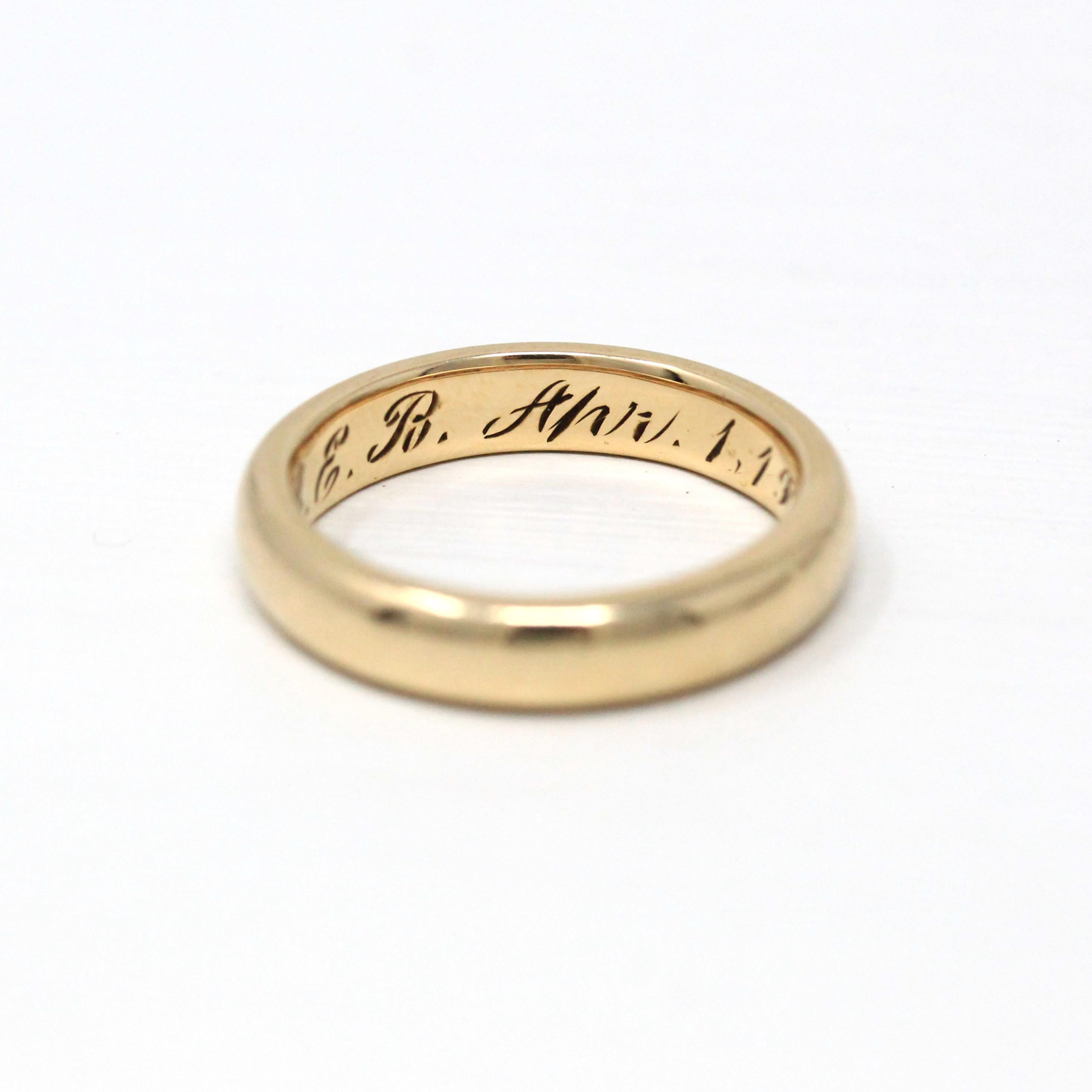 Dated 1916 Wedding Band - Edwardian 14k Yellow Gold Plain JR Wood Stacking - Vintage 1910s Size 5 3/4 Bridal Ring Unisex Fine Men's Jewelry