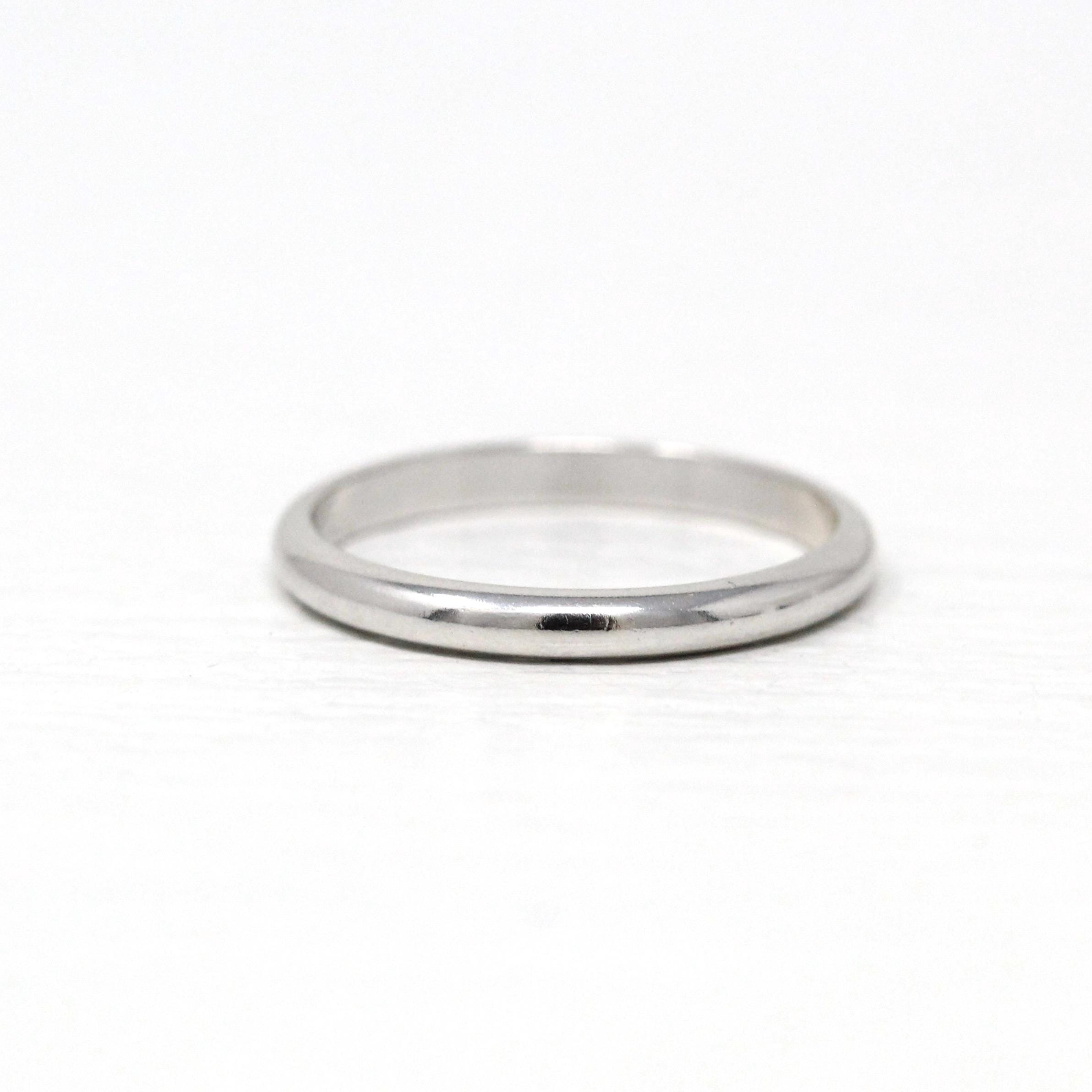 Estate Wedding Band - Modern 14k White Gold Unadorned Simplistic Minimalist - Circa 2000's Era Size 5 3/4 Stacking Frederick Goldman Jewelry