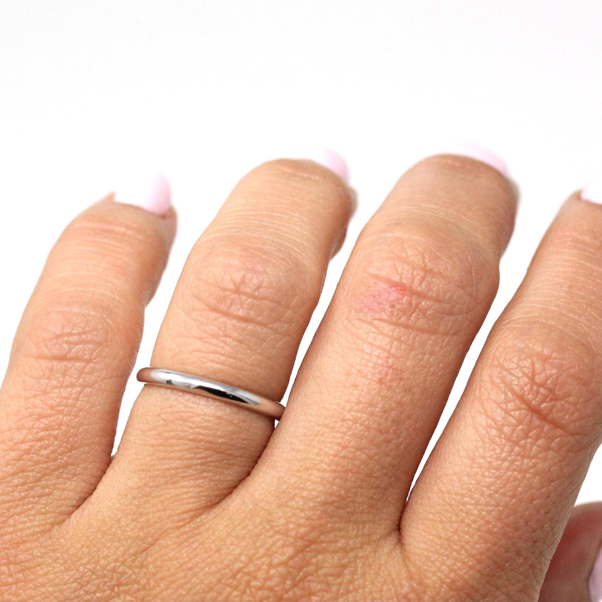 Estate Wedding Band - Modern 14k White Gold Unadorned Simplistic Minimalist - Circa 2000's Era Size 5 3/4 Stacking Frederick Goldman Jewelry