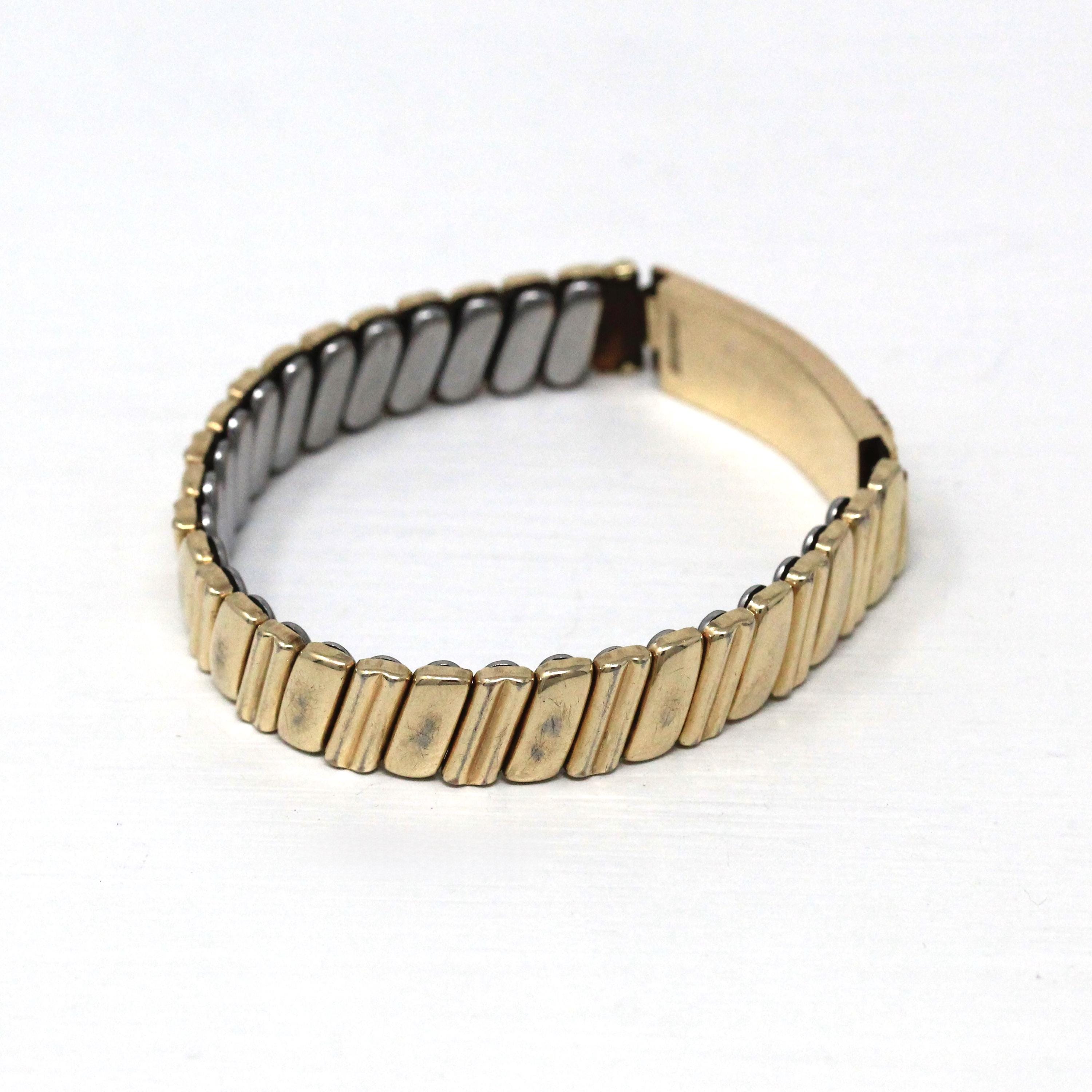 Vintage Expansion Bracelet - Retro 10k Gold Filled Expanding Stretch Link "Shirley" Gavel - Circa 1940s Statement Fashion Accessory Jewelry