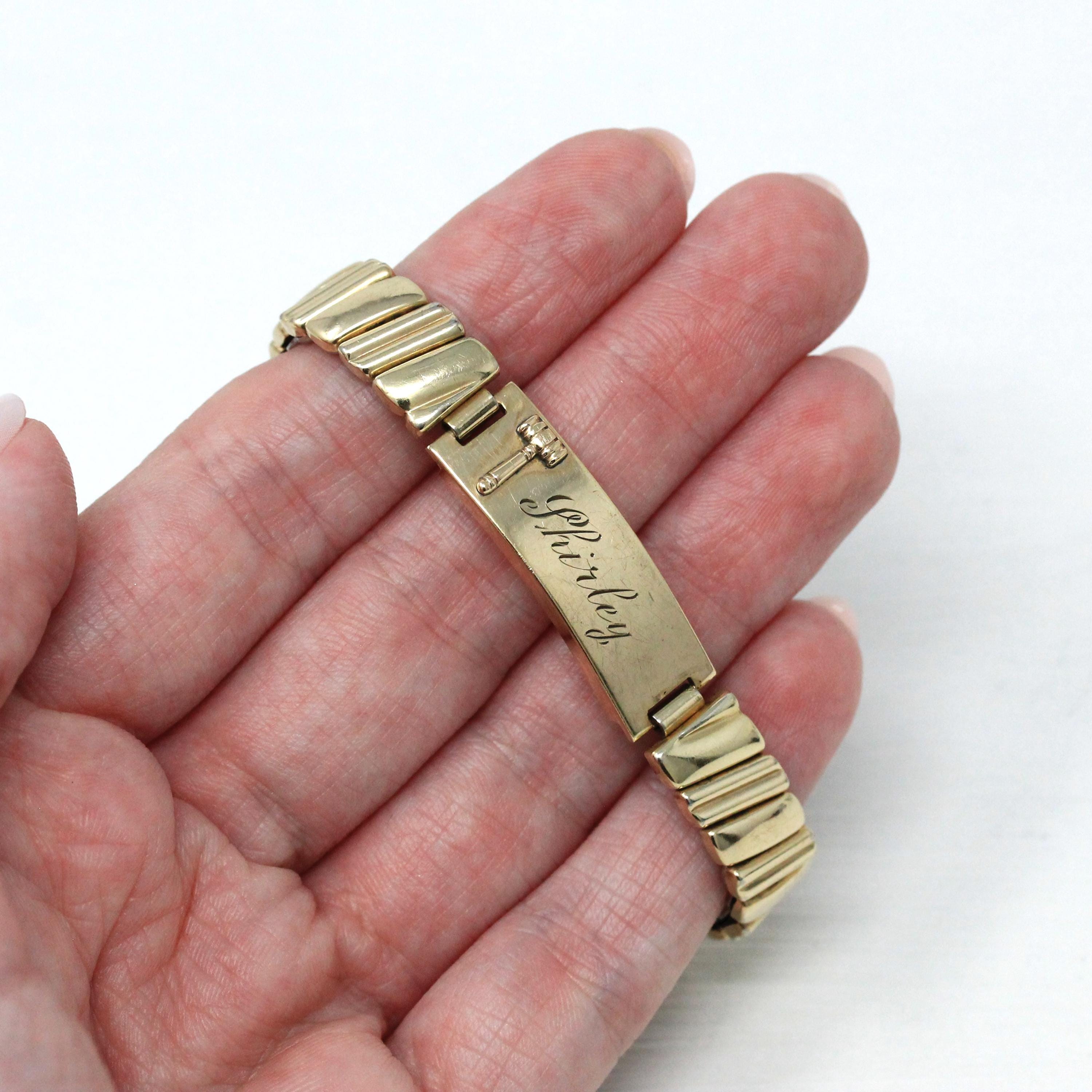 Vintage Expansion Bracelet - Retro 10k Gold Filled Expanding Stretch Link "Shirley" Gavel - Circa 1940s Statement Fashion Accessory Jewelry