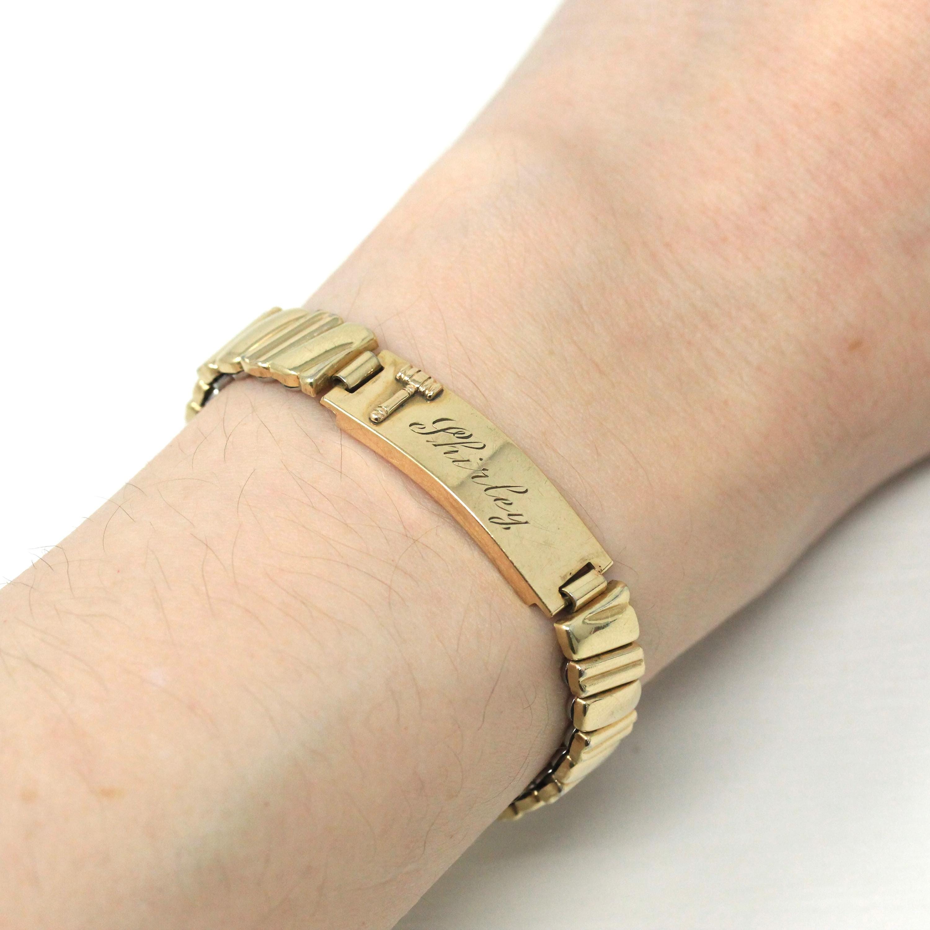 Vintage Expansion Bracelet - Retro 10k Gold Filled Expanding Stretch Link "Shirley" Gavel - Circa 1940s Statement Fashion Accessory Jewelry