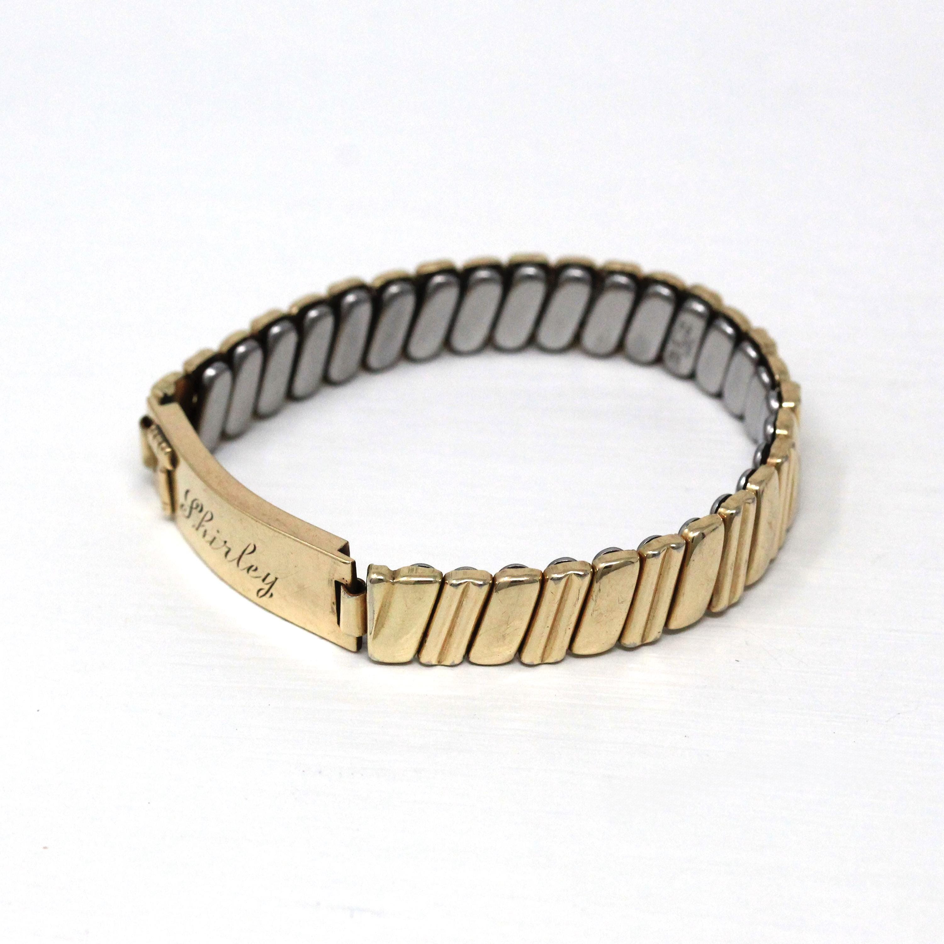 Vintage Expansion Bracelet - Retro 10k Gold Filled Expanding Stretch Link "Shirley" Gavel - Circa 1940s Statement Fashion Accessory Jewelry