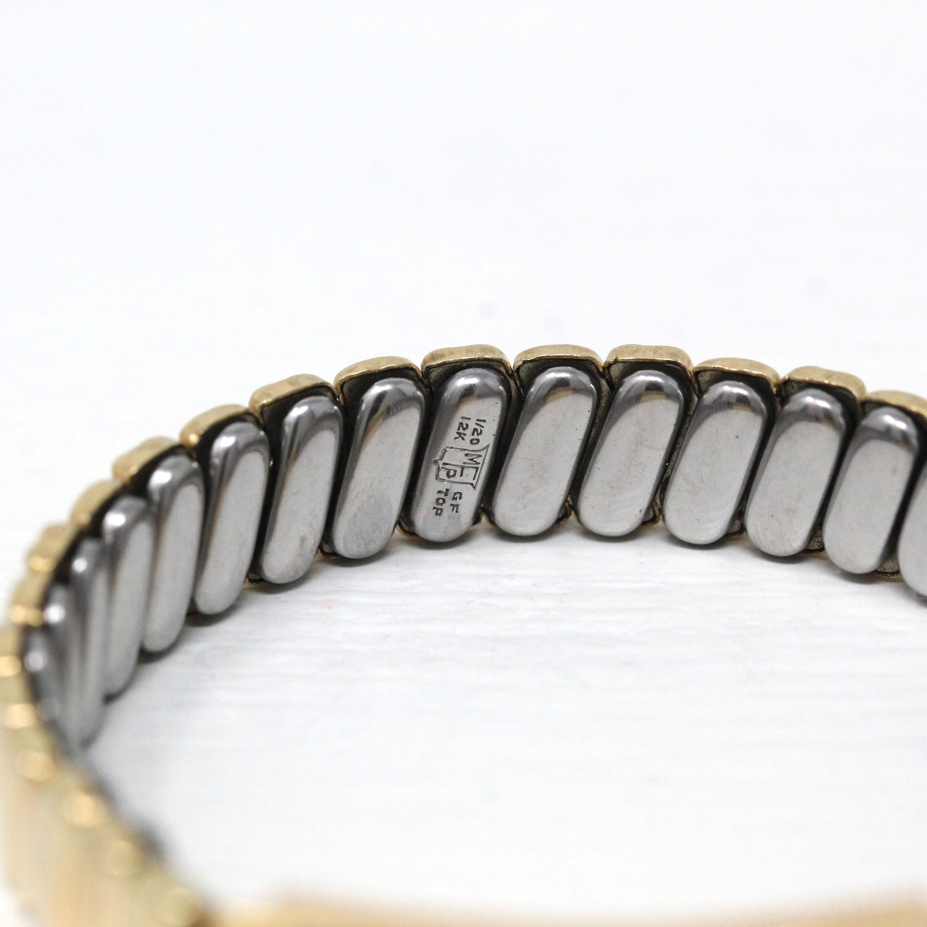 Vintage Expansion Bracelet - Retro 10k Gold Filled Expanding Stretch Link "Shirley" Gavel - Circa 1940s Statement Fashion Accessory Jewelry