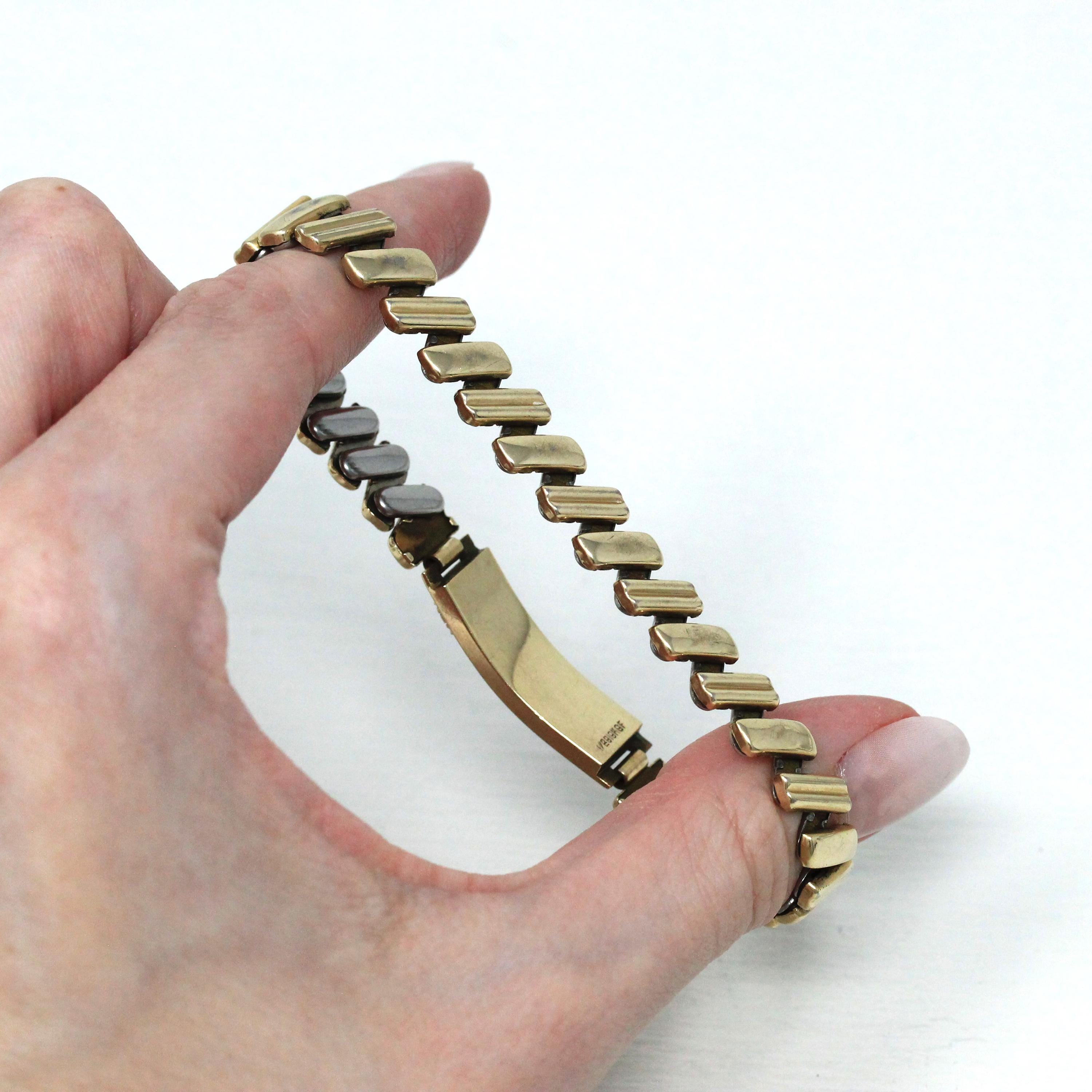 Vintage Expansion Bracelet - Retro 10k Gold Filled Expanding Stretch Link "Shirley" Gavel - Circa 1940s Statement Fashion Accessory Jewelry