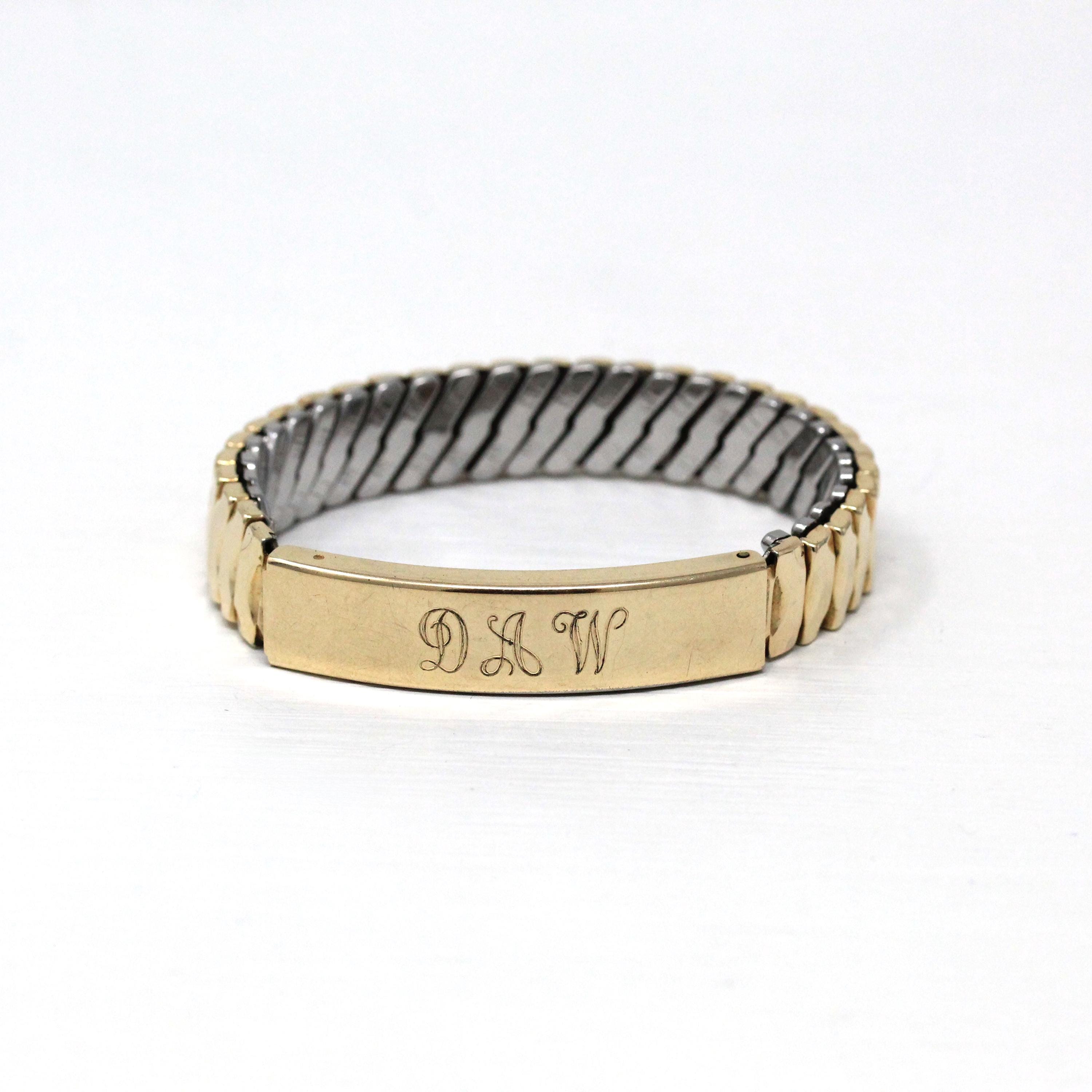 Vintage Expansion Bracelet - Retro 12k Gold Filled Expanding Stretch Link Initials "DAW" - Circa 1940s Statement Fashion Accessory Jewelry