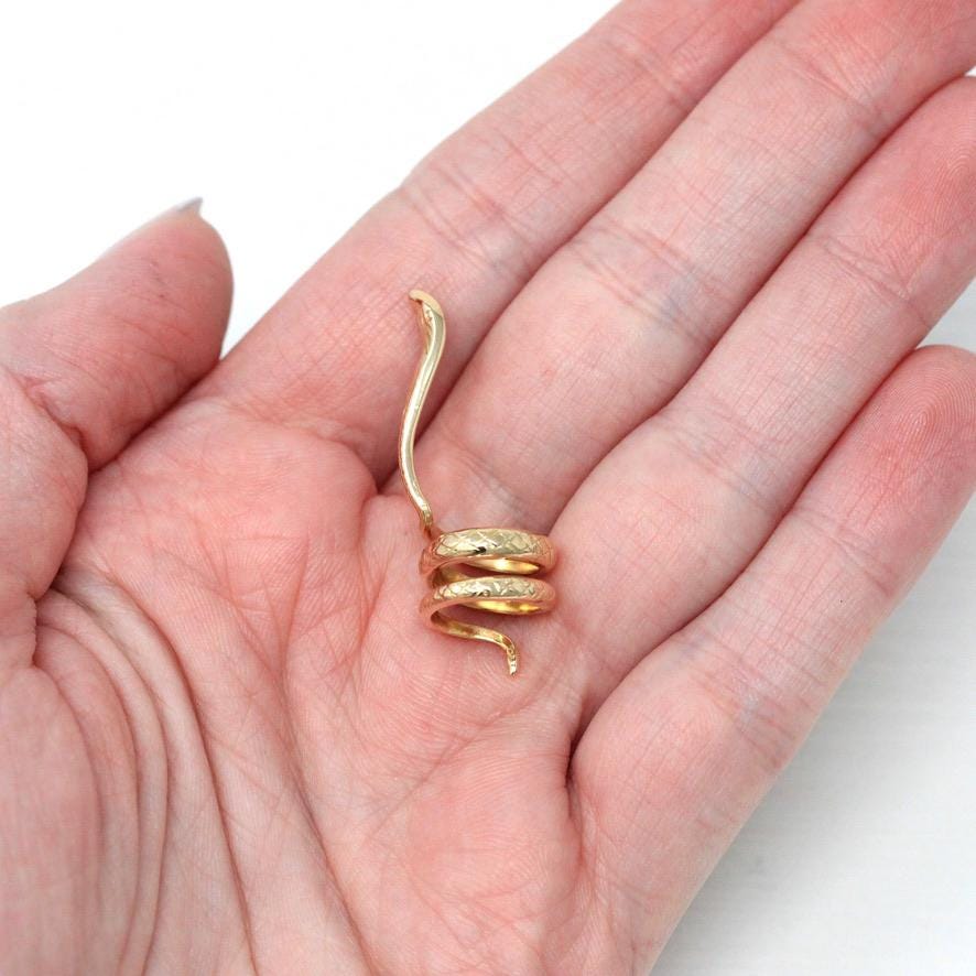 Gold Snake Fountain Pen Clip - Vintage Estate 14k Yellow Gold Coiled Serpent Wrap Accessory - Tiny Baby Cobra Fine Solid Jewelry Decoration