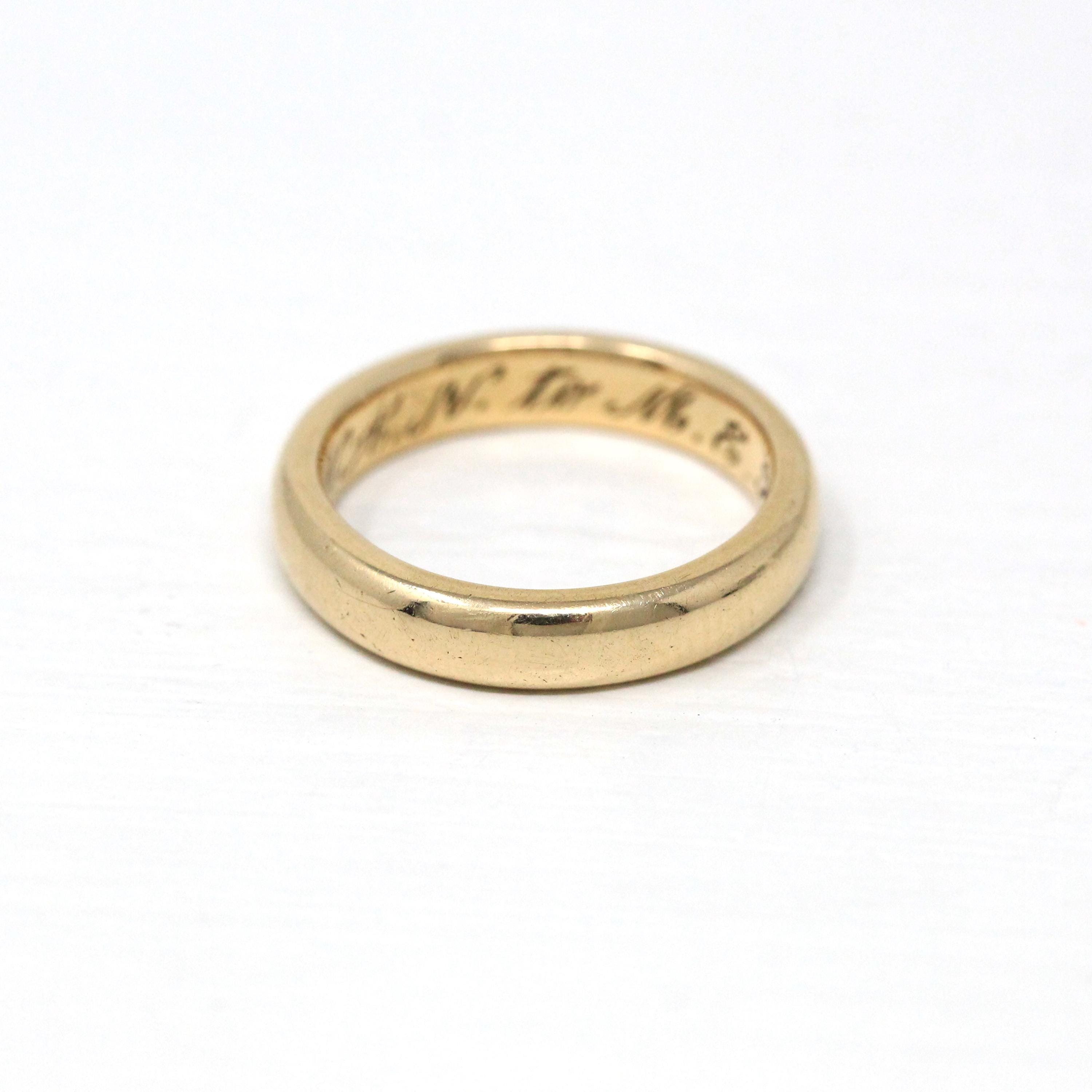 Dated 1916 Wedding Band - Edwardian 14k Yellow Gold Plain JR Wood Stacking - Vintage 1910s Size 5 3/4 Bridal Ring Unisex Fine Men's Jewelry