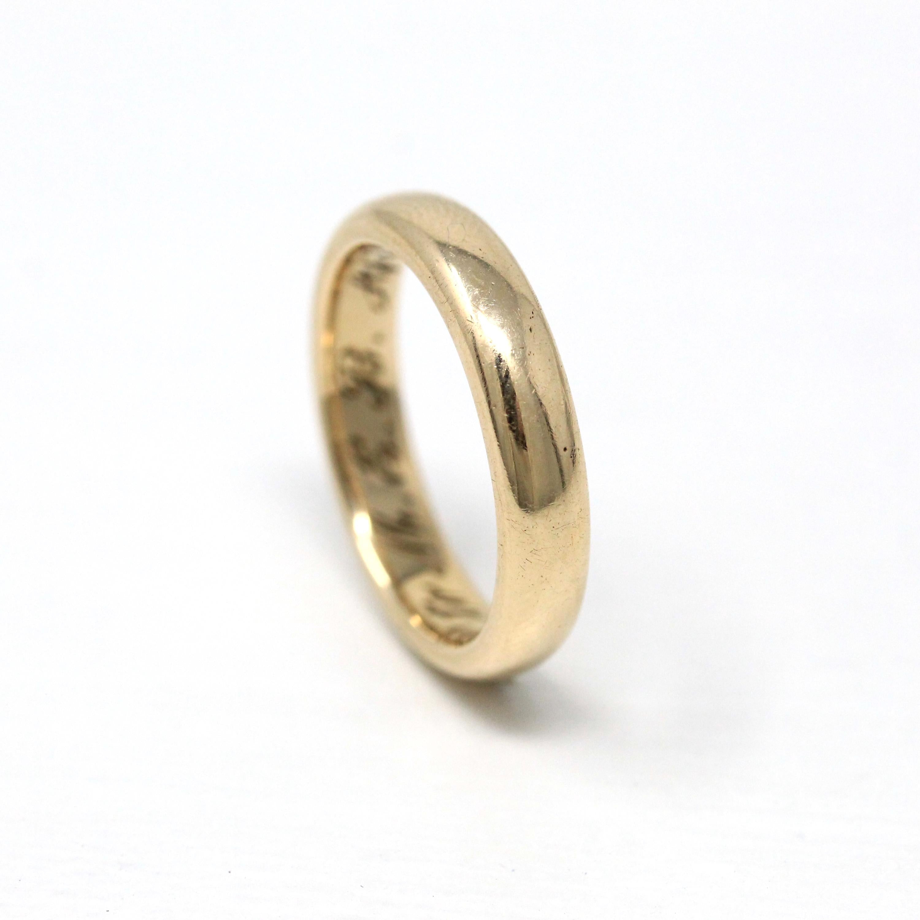 Dated 1916 Wedding Band - Edwardian 14k Yellow Gold Plain JR Wood Stacking - Vintage 1910s Size 5 3/4 Bridal Ring Unisex Fine Men's Jewelry