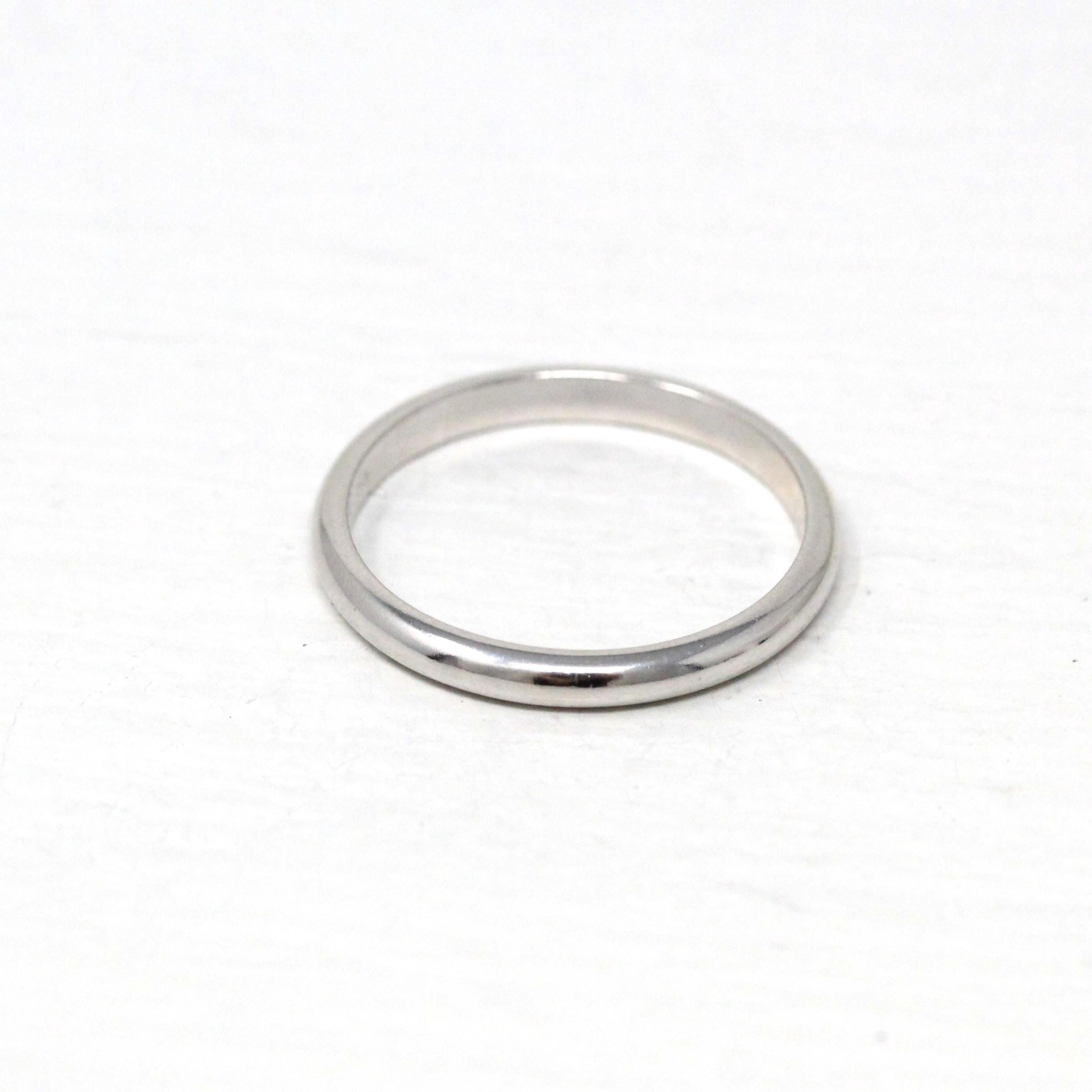 Estate Wedding Band - Modern 14k White Gold Unadorned Simplistic Minimalist - Circa 2000's Era Size 5 3/4 Stacking Frederick Goldman Jewelry