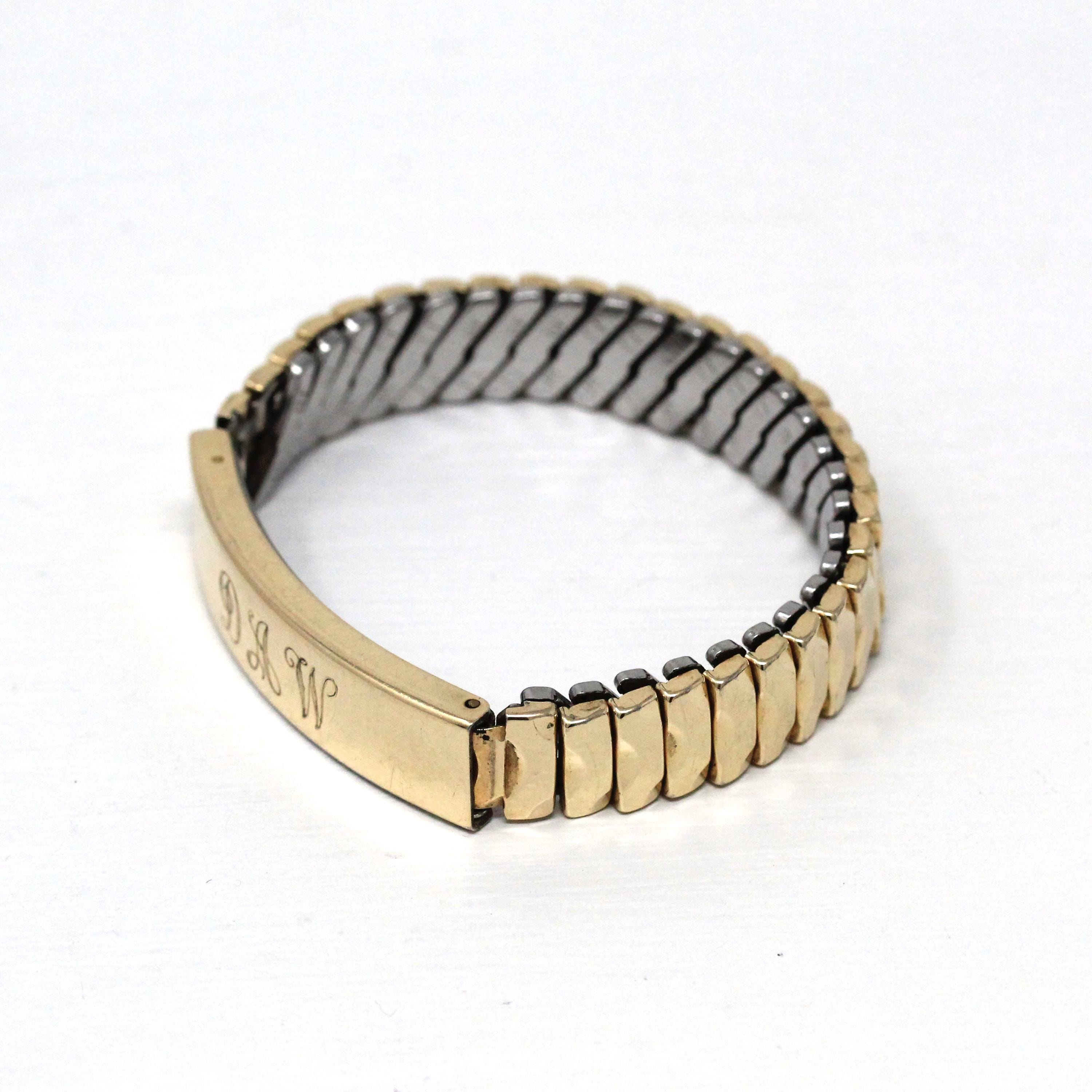 Vintage Expansion Bracelet - Retro 12k Gold Filled Expanding Stretch Link Initials "DAW" - Circa 1940s Statement Fashion Accessory Jewelry