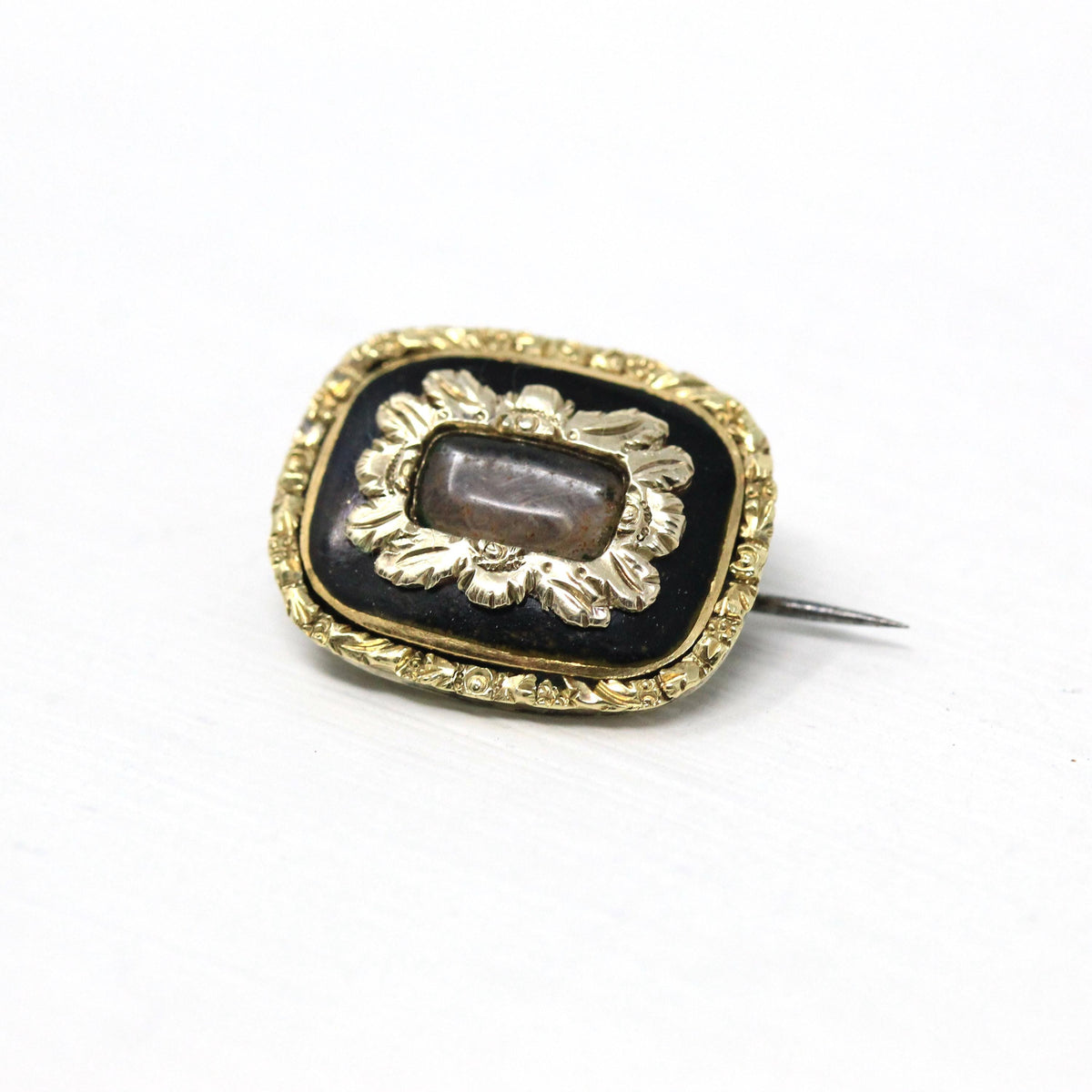 Antique Hair Brooch - Victorian 10k Yellow Gold Blonde Brown Woven Bra