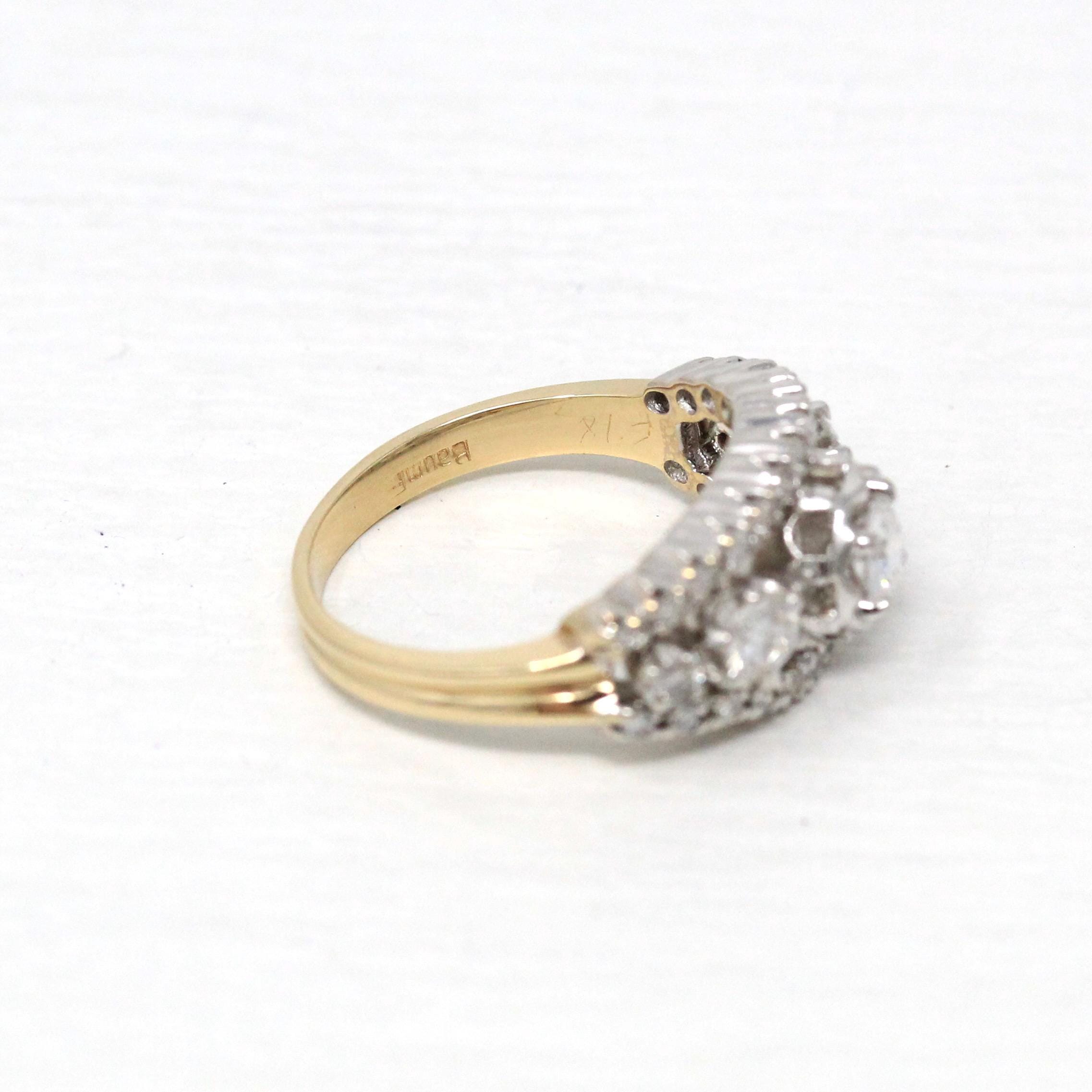 Graduated Diamond Ring - Modern Era Estate 14k Yellow & White Gold .89 CTW Genuine Round Diamond - Fine Size 5.25 Report Anniversary Jewelry