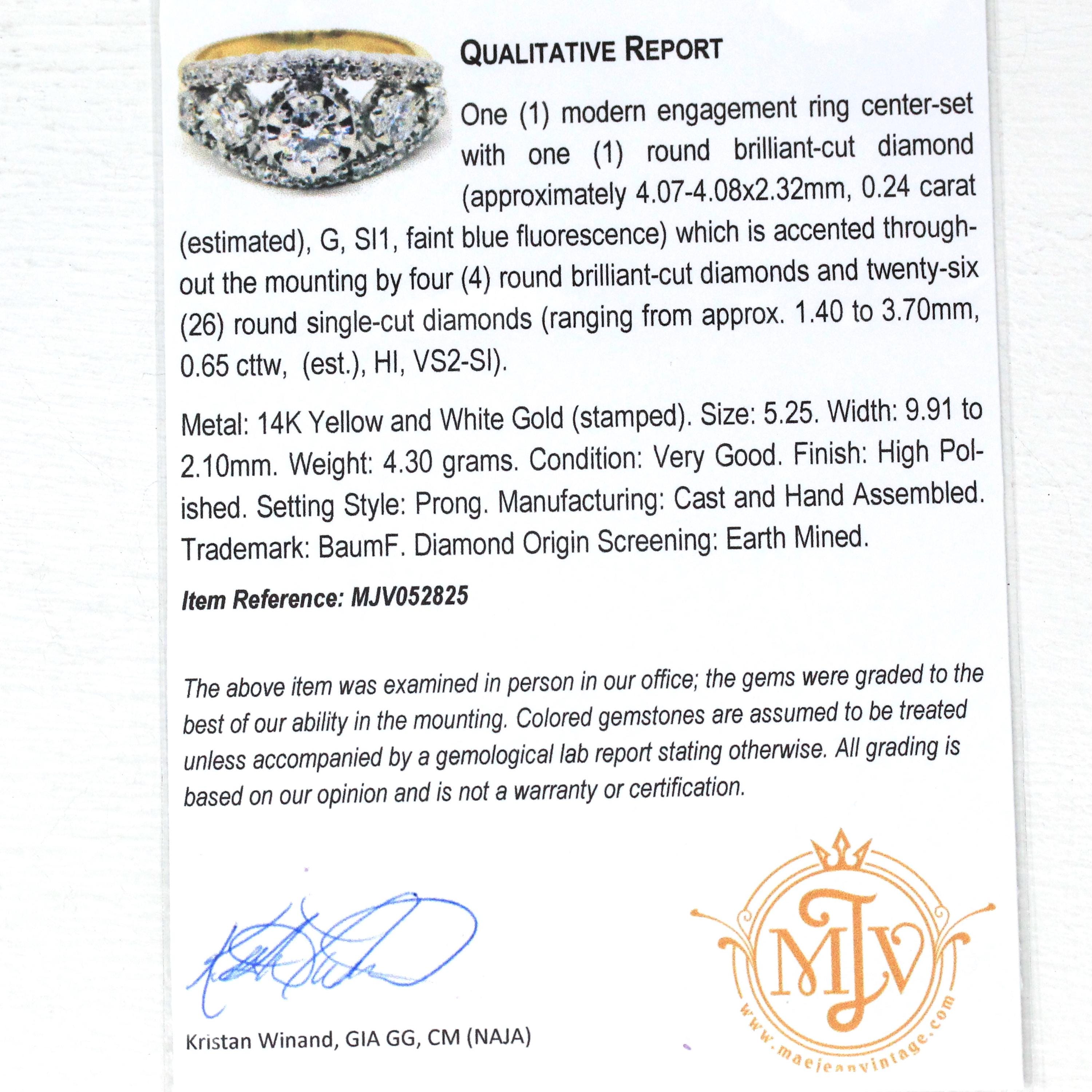 Graduated Diamond Ring - Modern Era Estate 14k Yellow & White Gold .89 CTW Genuine Round Diamond - Fine Size 5.25 Report Anniversary Jewelry