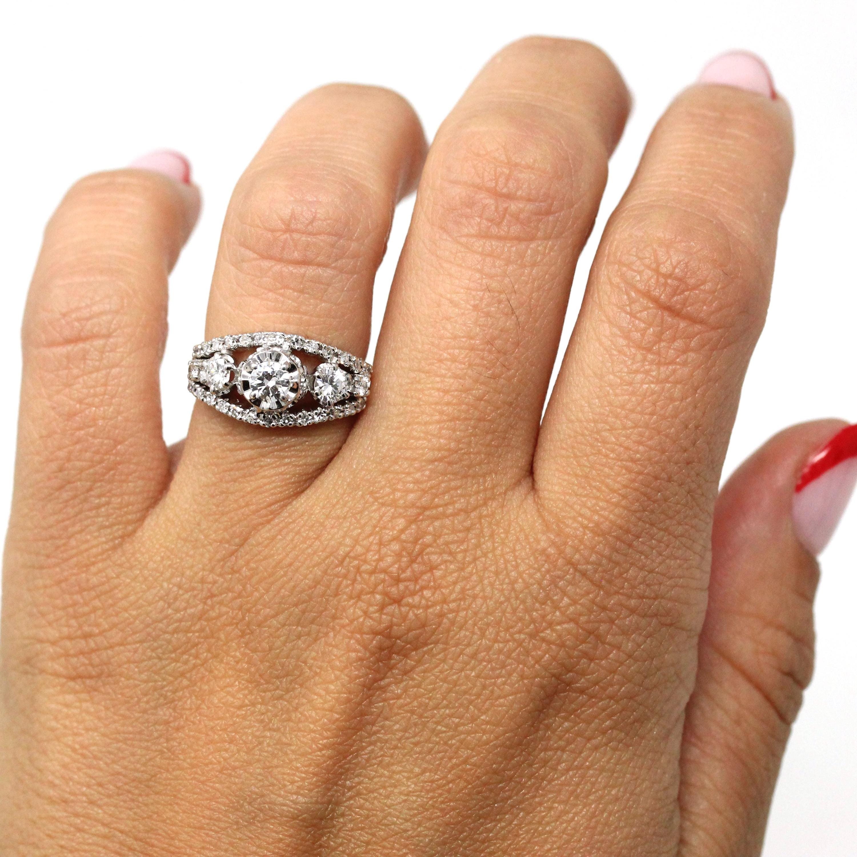 Graduated Diamond Ring - Modern Era Estate 14k Yellow & White Gold .89 CTW Genuine Round Diamond - Fine Size 5.25 Report Anniversary Jewelry