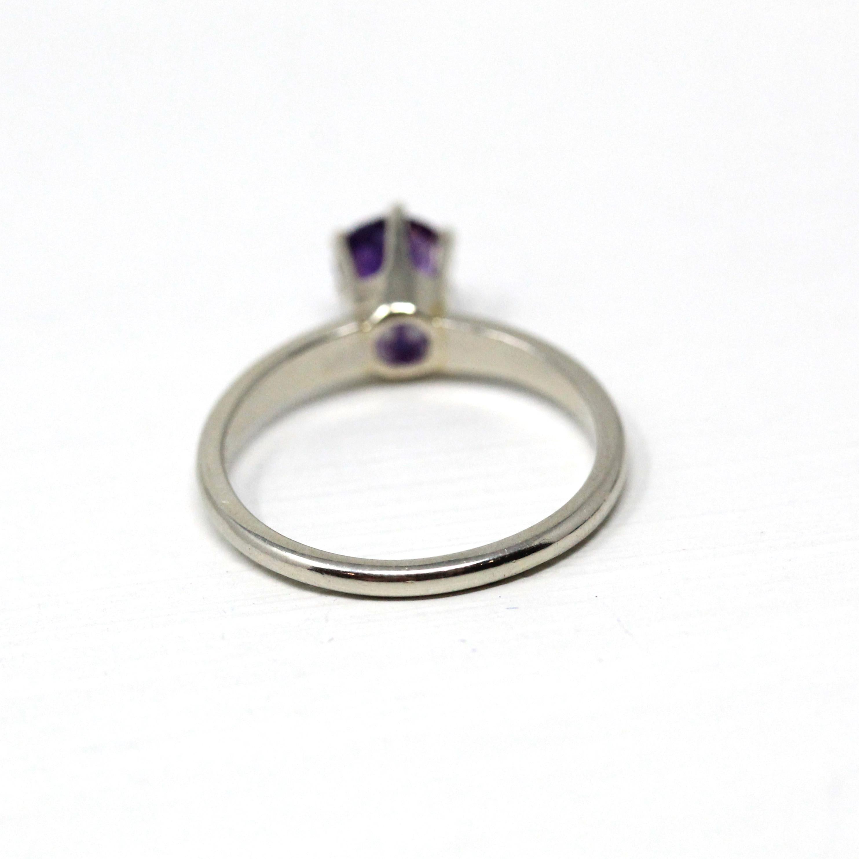 Mid Century Amethyst Ring - Vintage 14k White Gold Genuine Purple Gem - Circa 1950s Size 6 3/4 Solitaire February Birthstone Fine Jewelry