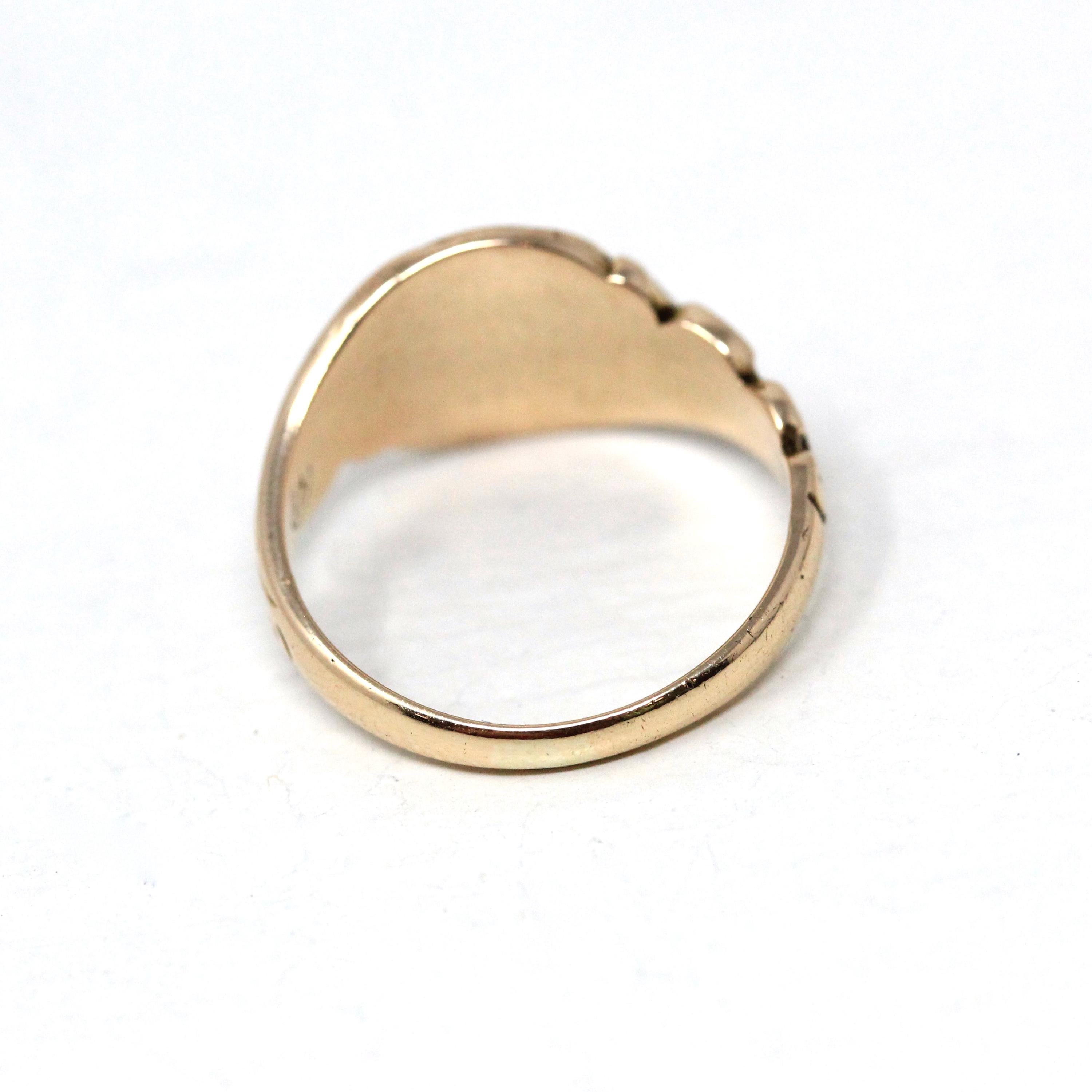 Edwardian Signet Ring - Antique 10k Rosy Yellow Gold SJK Engraved Monogram Initials - Art Nouveau 1910s Size 4 3/4 Fine Scroll Jewelry