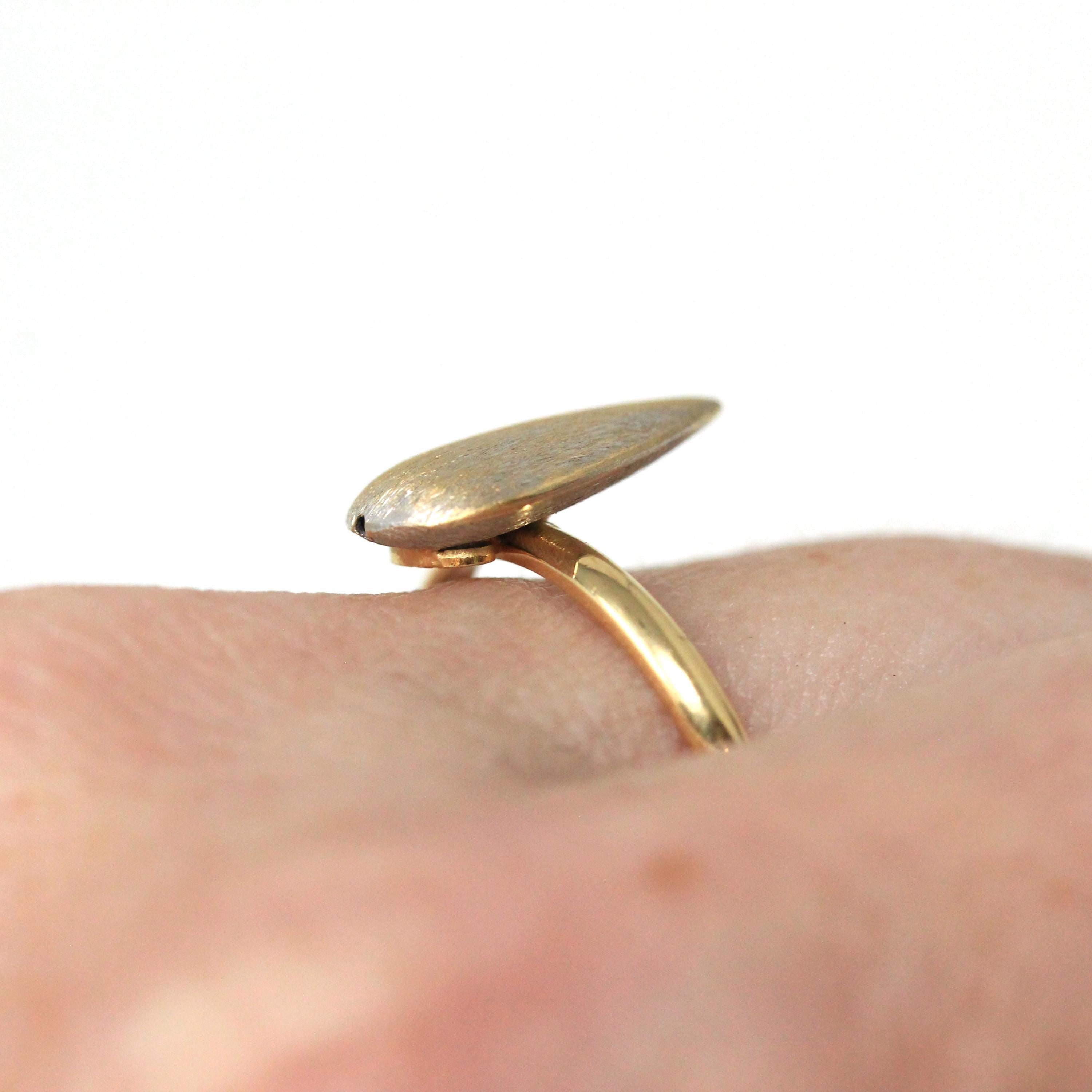 Modern Teardrop Ring - Estate 18k Gold Yellow White Two Tone Textured Pear Band - Circa 2010 Size 6 1/2 Stacking Dainty Lazurde Fine Jewelry