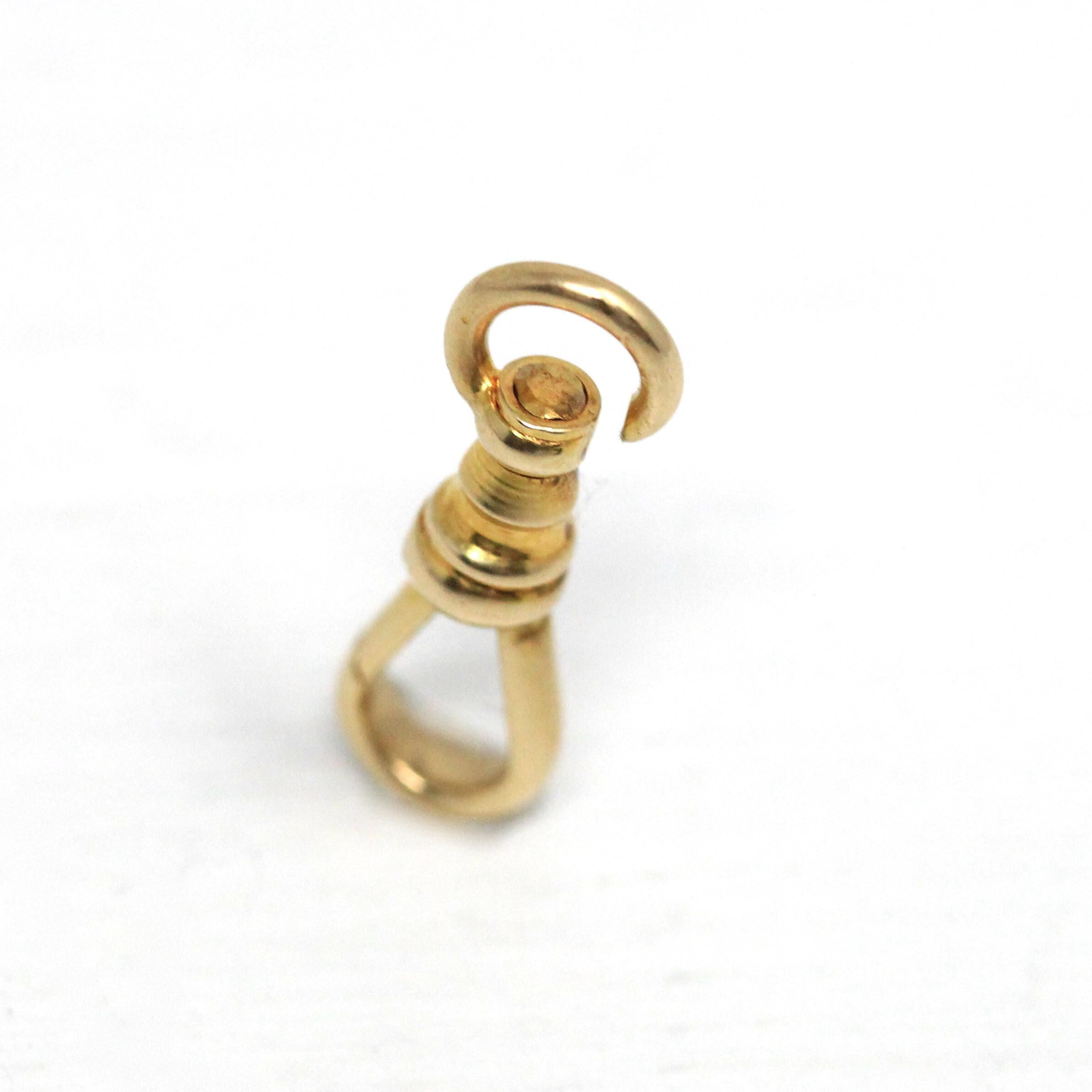 Antique Dog Clip - Edwardian 14k Yellow Gold Necklace Finding Stationary Clasp - Circa 1910s Era Charm Pendant Holder Lorgnette Jewelry