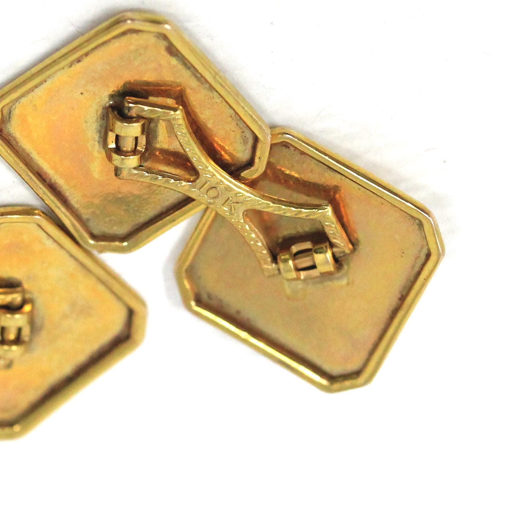 Art Deco Cufflinks - Vintage 10k Yellow Gold Engine Turned Design Cuff Links - Circa 1930s Era Wedding Fashion Accessory Fine 30s Jewelry