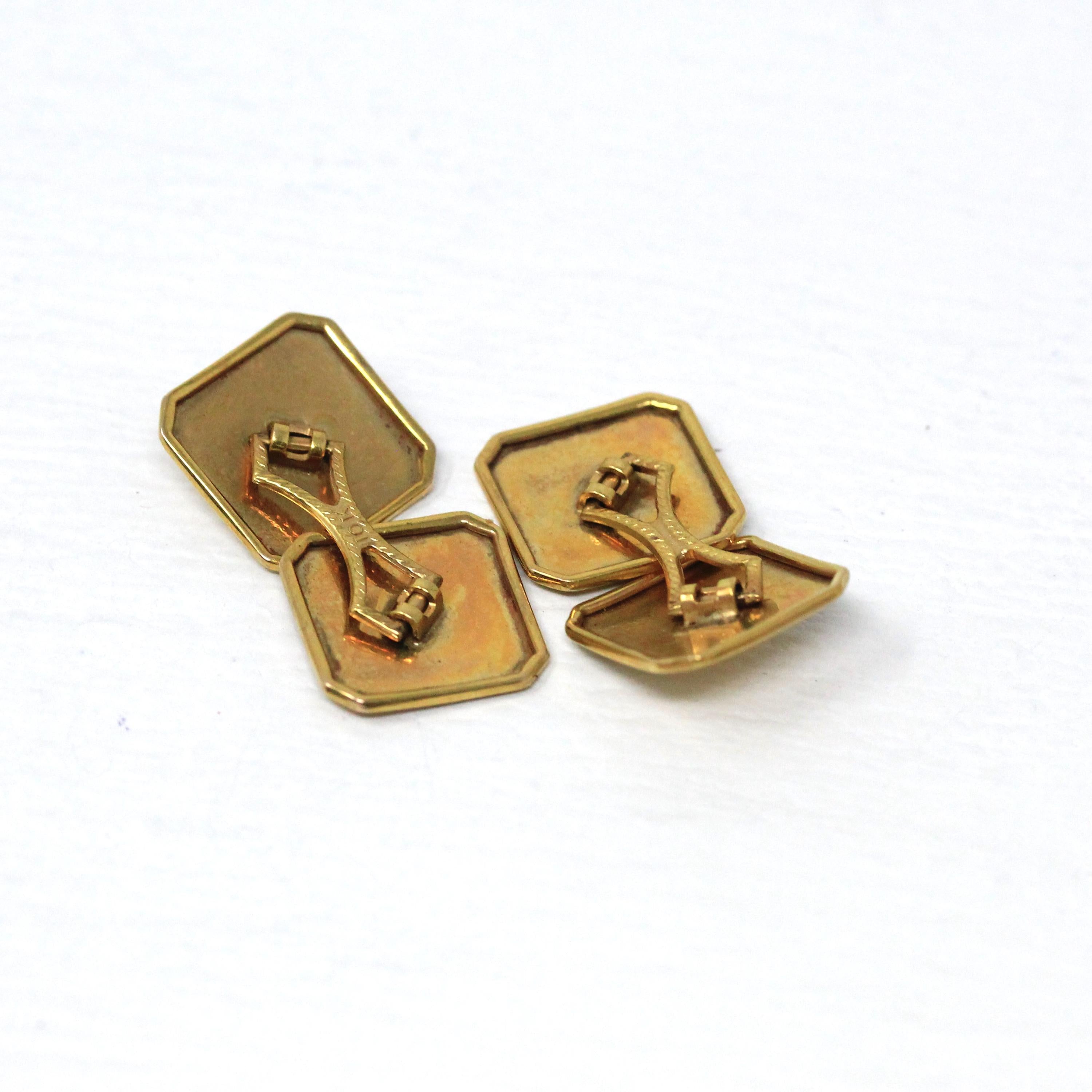Art Deco Cufflinks - Vintage 10k Yellow Gold Engine Turned Design Cuff Links - Circa 1930s Era Wedding Fashion Accessory Fine 30s Jewelry