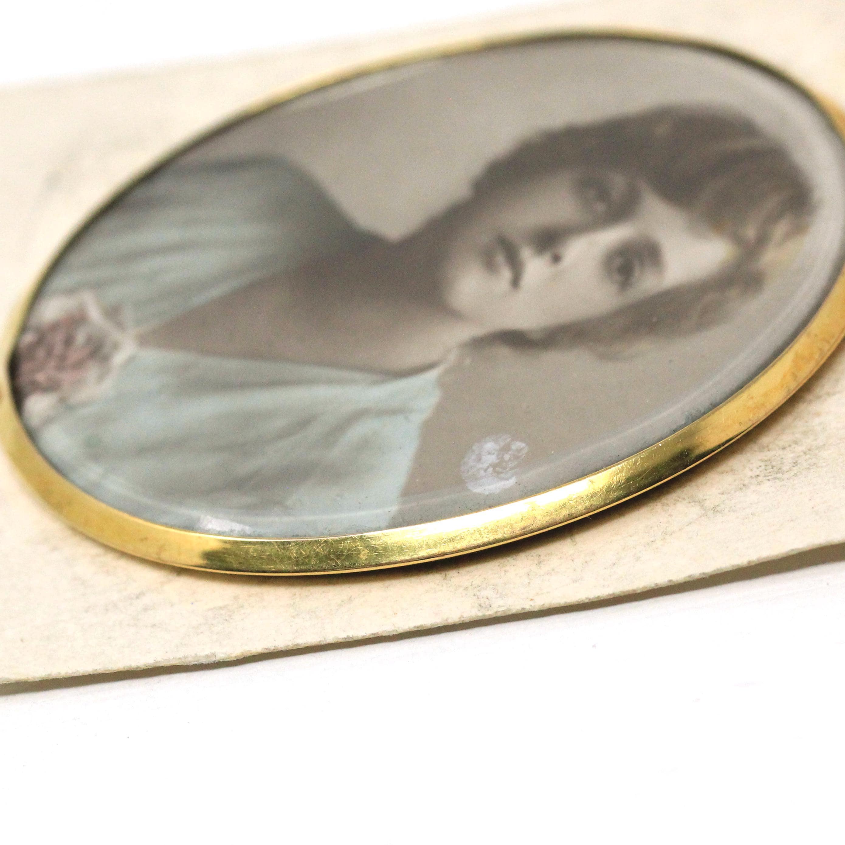 Antique Locket Fob - Edwardian Era 9K Yellow Gold Oval Glass Pendant Necklace - Vintage Memory Photo Portrait Keepsake Charm Fine Jewelry