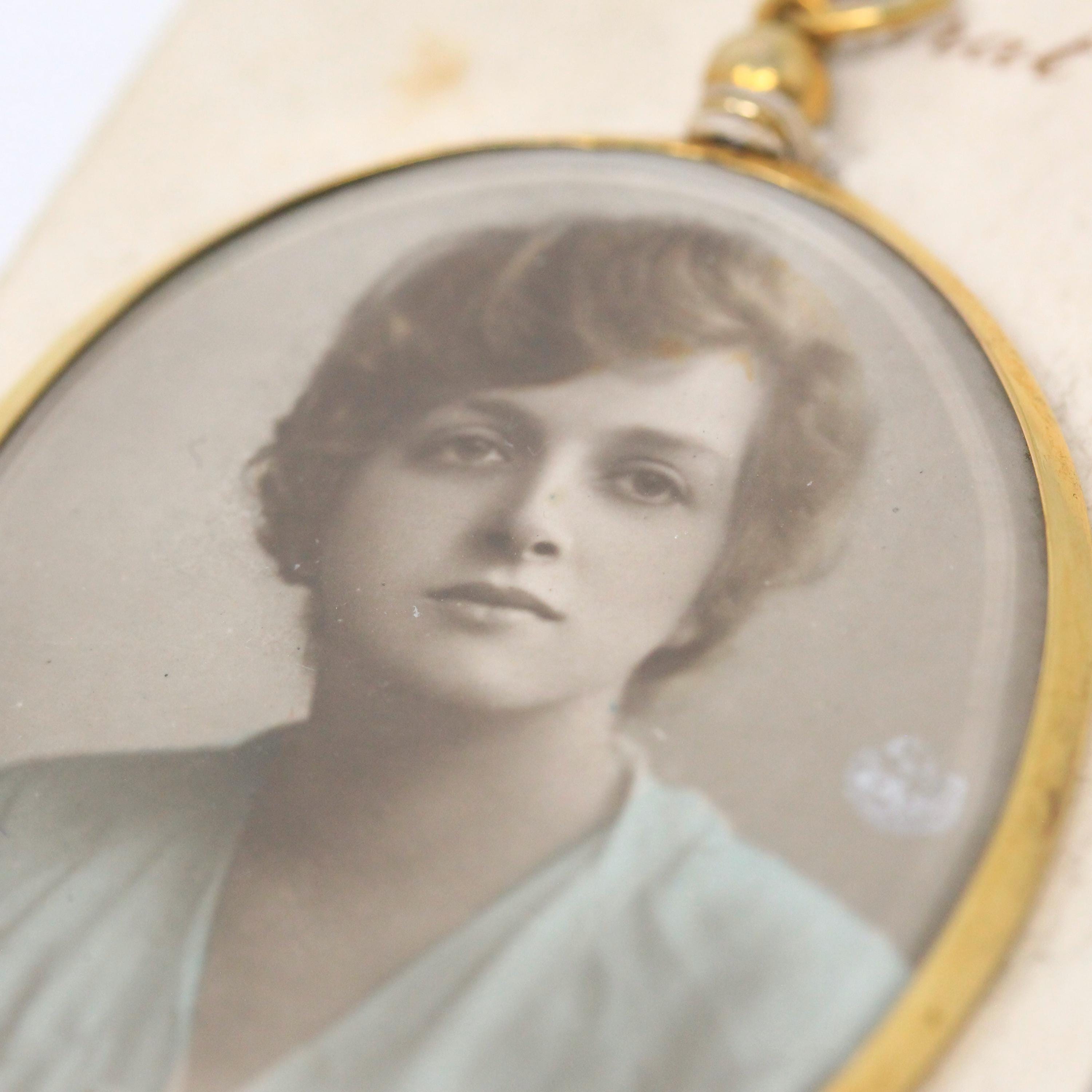 Antique Locket Fob - Edwardian Era 9K Yellow Gold Oval Glass Pendant Necklace - Vintage Memory Photo Portrait Keepsake Charm Fine Jewelry