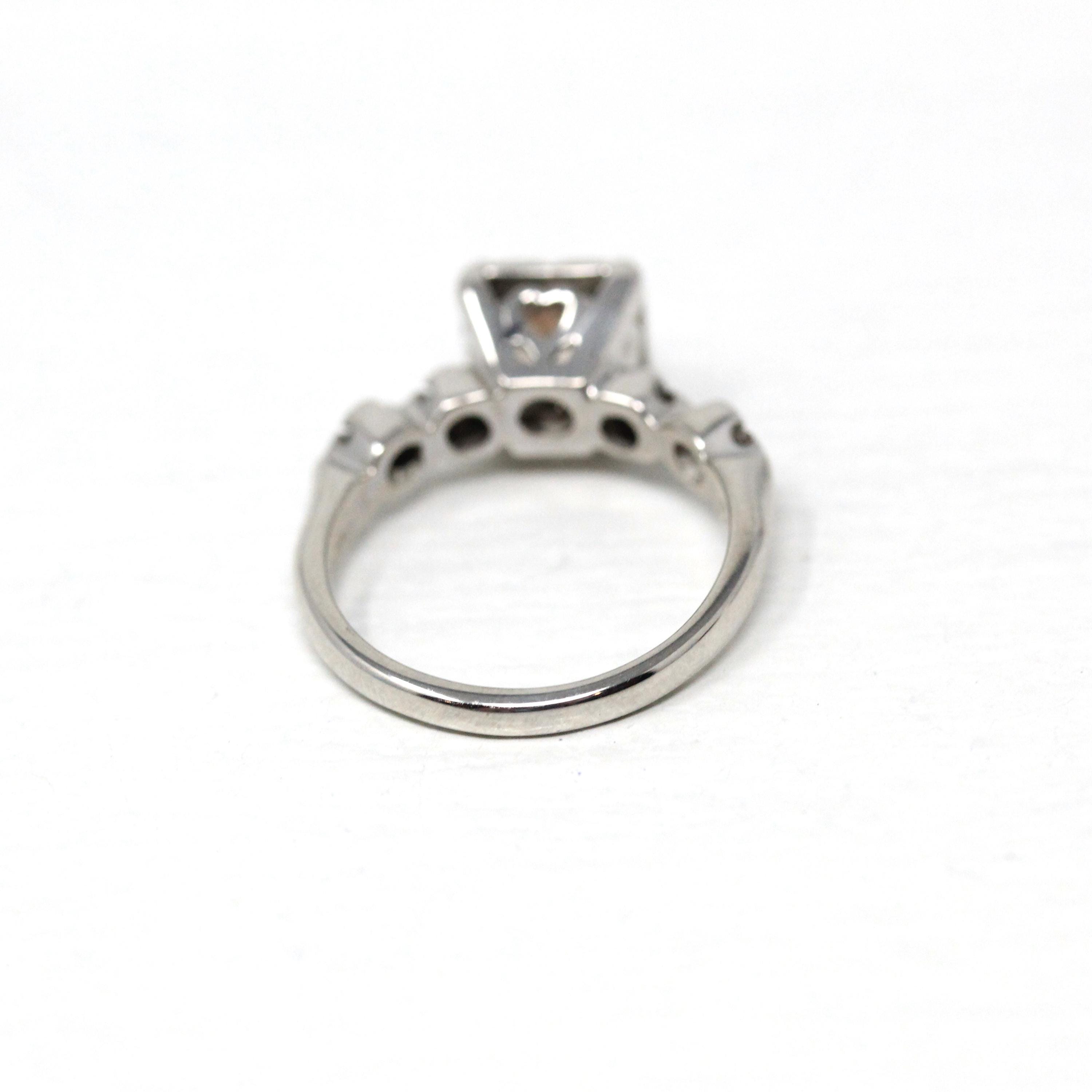 Morganite Engagement Ring - Dated 1956 14k White Gold .62 CT Round Gem Diamonds - Size 5.75 Mid Century Retro Fine Inscribed Bridal Jewelry