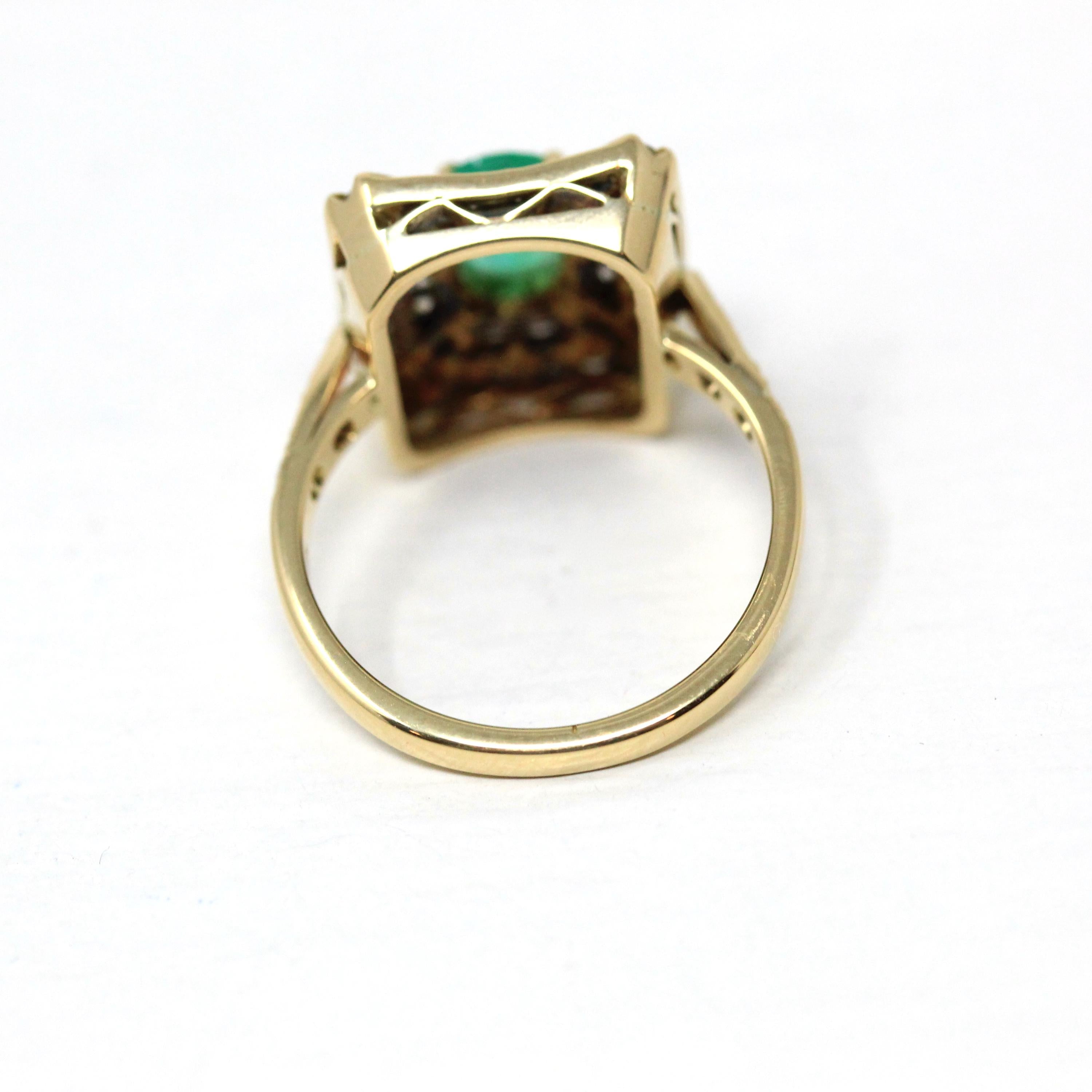 Emerald & Diamond Halo Ring - Estate 18k Yellow Gold Genuine Green Gemstone - Modern 2000's Era Size 5 1/2 May Birthstone Engagement Jewelry