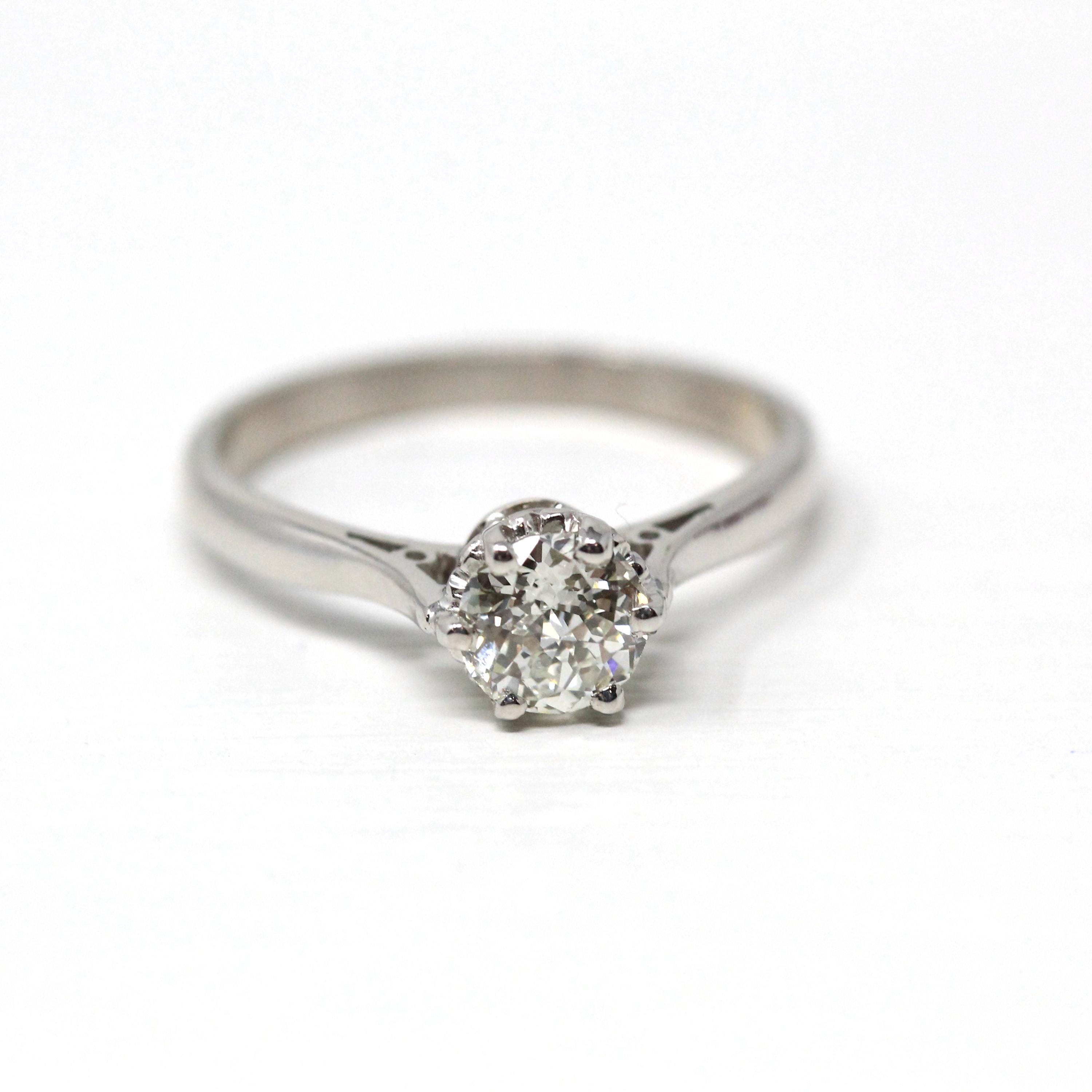 Jubilee Cut Diamond Ring - Modern 18k White Gold Genuine Gem Solitaire - Estate 2000s Era Size 7 Bridal Engagement Fine Jewelry with Report