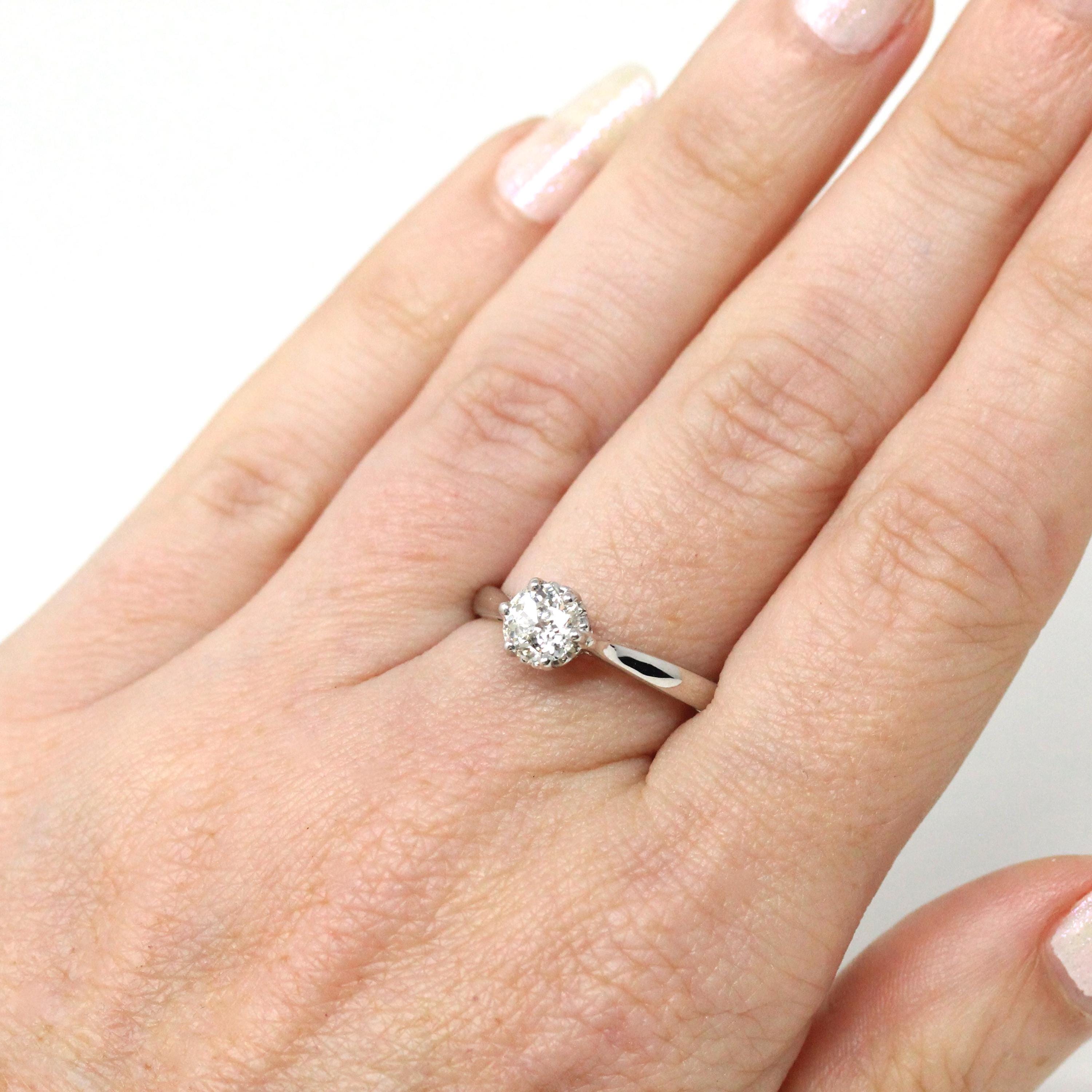 Jubilee Cut Diamond Ring - Modern 18k White Gold Genuine Gem Solitaire - Estate 2000s Era Size 7 Bridal Engagement Fine Jewelry with Report