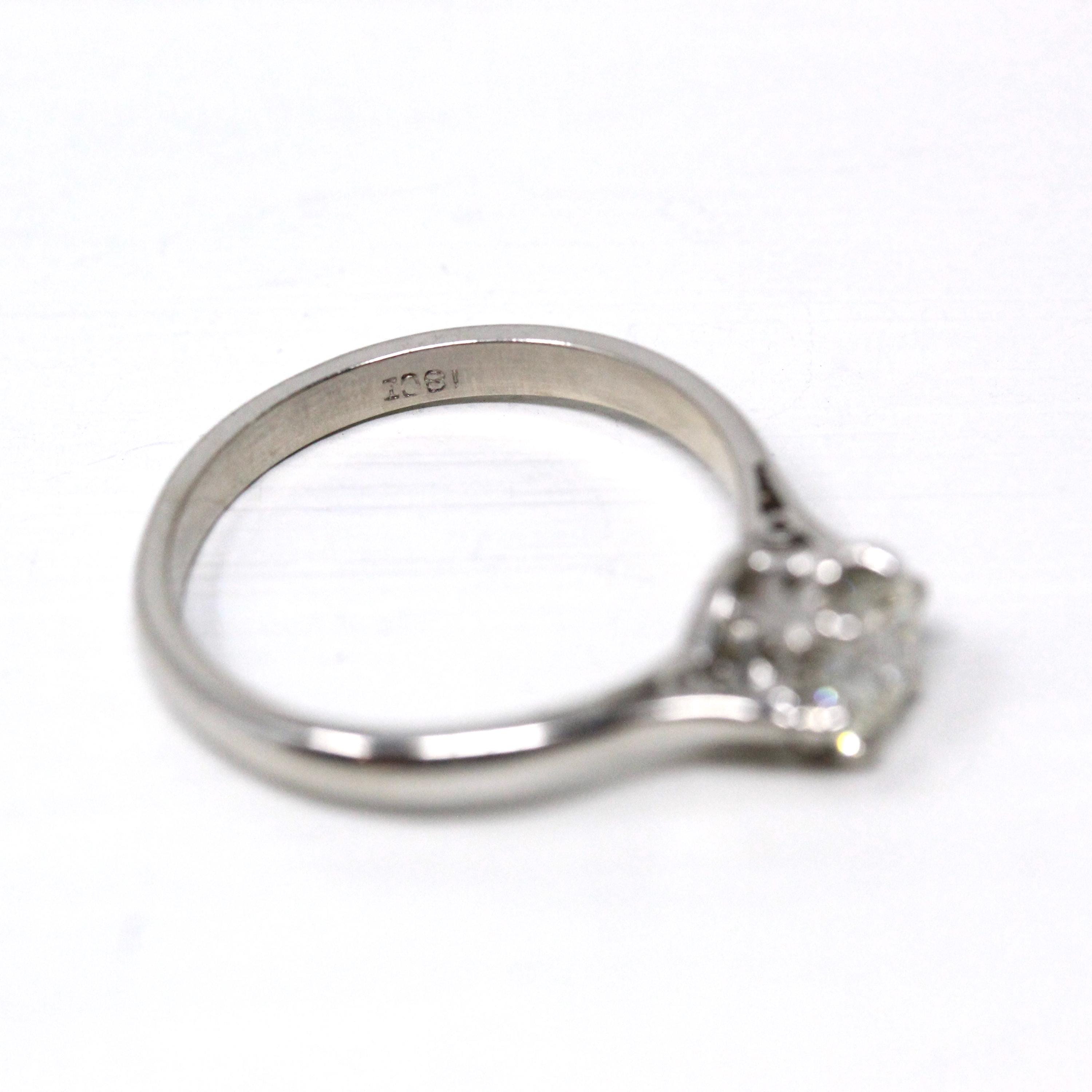 Jubilee Cut Diamond Ring - Modern 18k White Gold Genuine Gem Solitaire - Estate 2000s Era Size 7 Bridal Engagement Fine Jewelry with Report