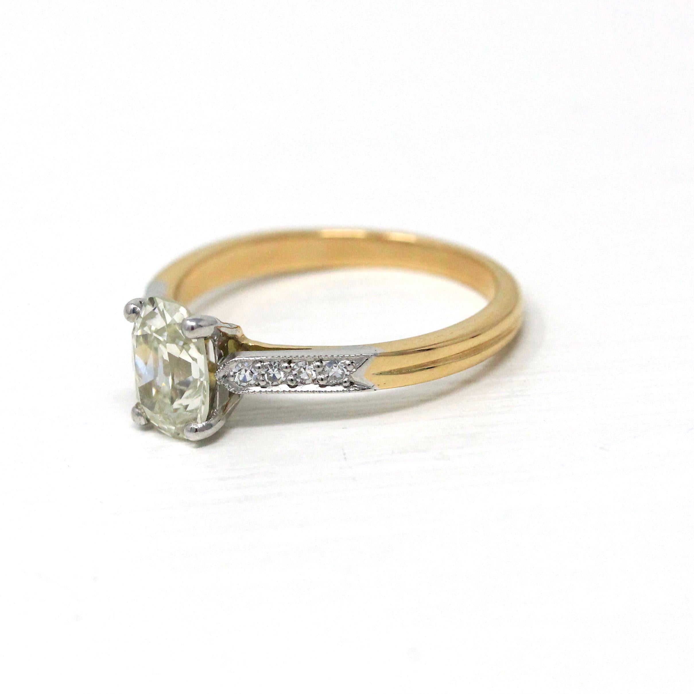 Old Mine Cut Diamond Ring - Modern 18k Yellow Gold & Platinum Two Tone French Engagement - Estate Vintage Style Bridal GIA Report Jewelry
