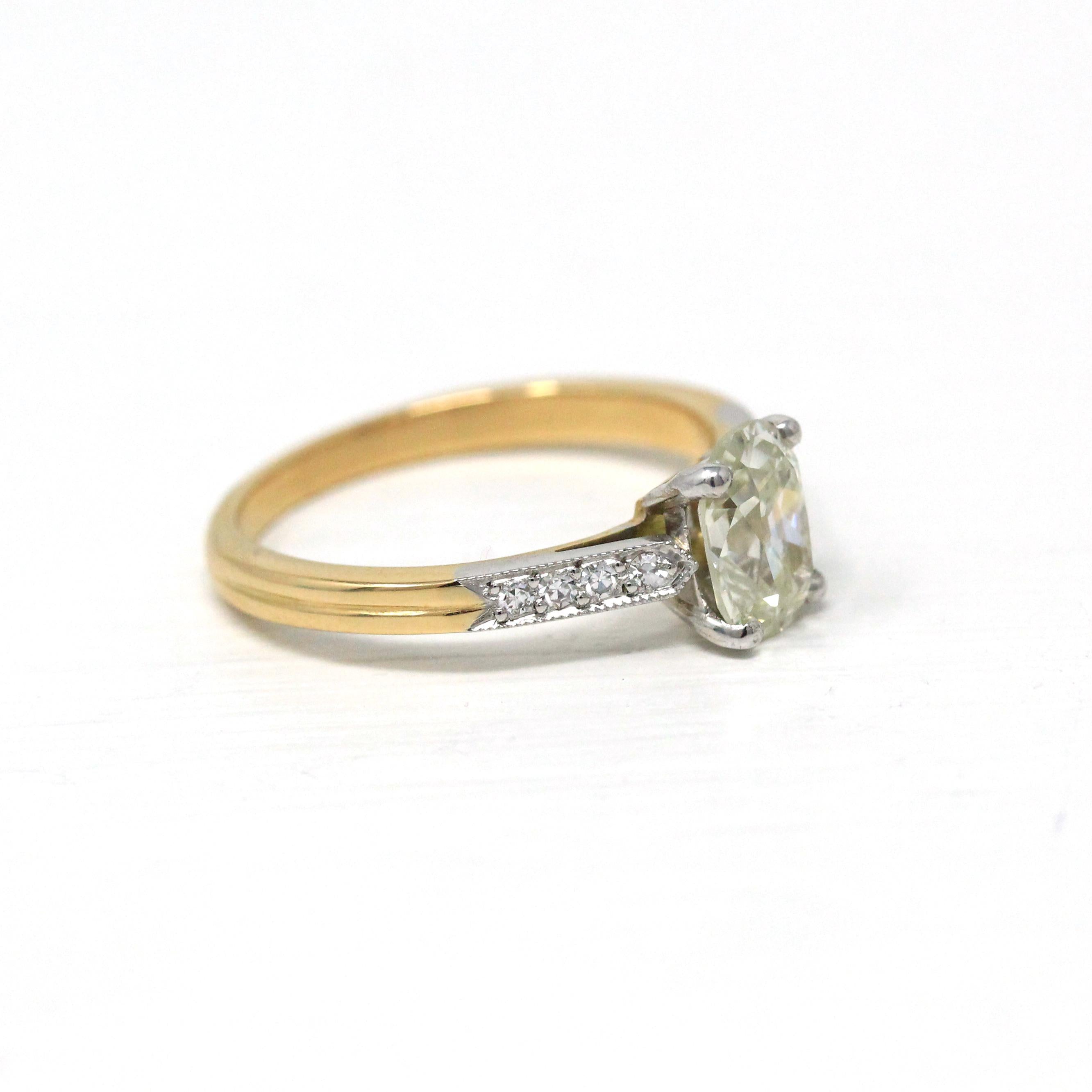 Old Mine Cut Diamond Ring - Modern 18k Yellow Gold & Platinum Two Tone French Engagement - Estate Vintage Style Bridal GIA Report Jewelry