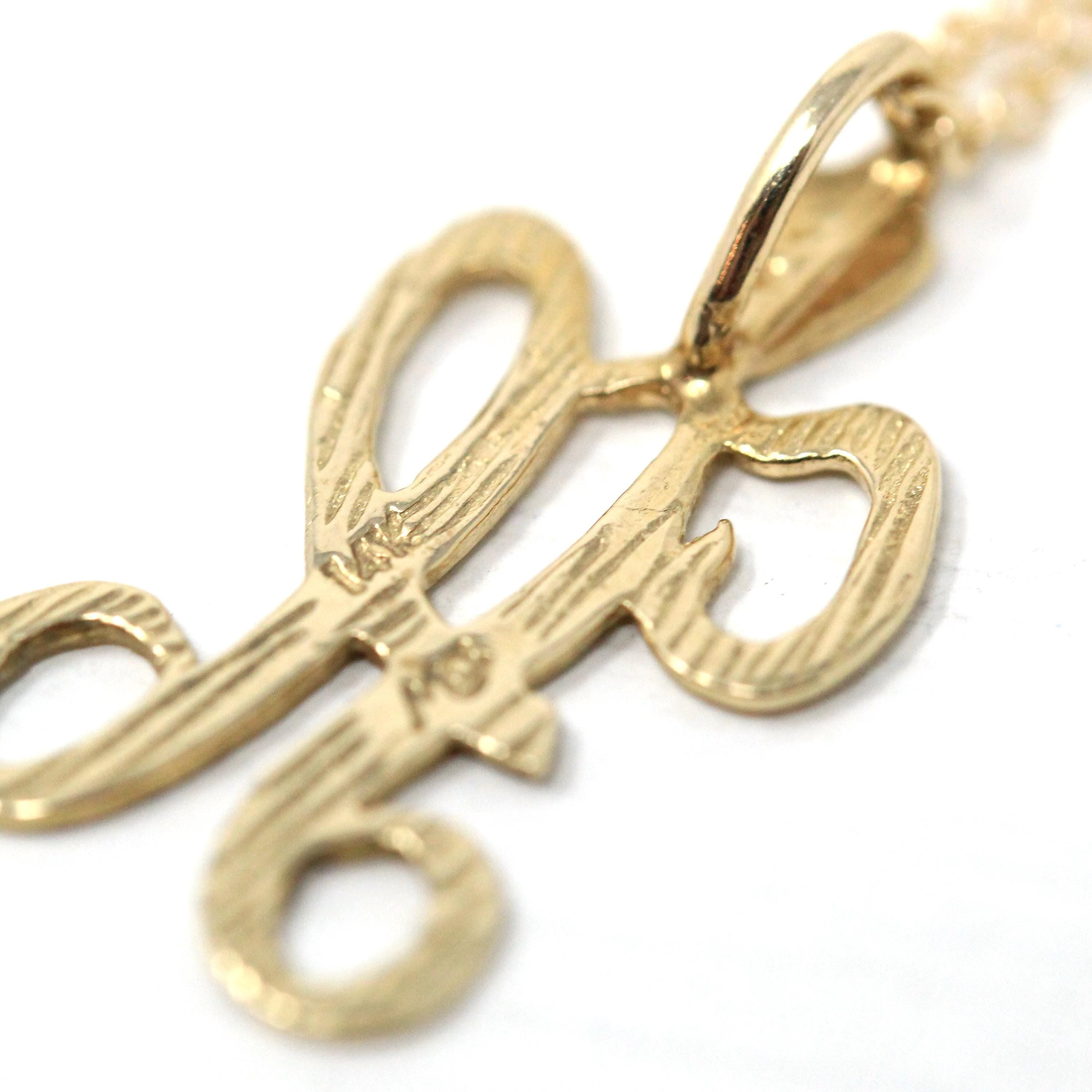 Letter "H" Necklace - Modern Estate 14k Yellow Gold Personalized Pendant Charm - Cursive High Polished Single Initial Fine Gold Jewelry