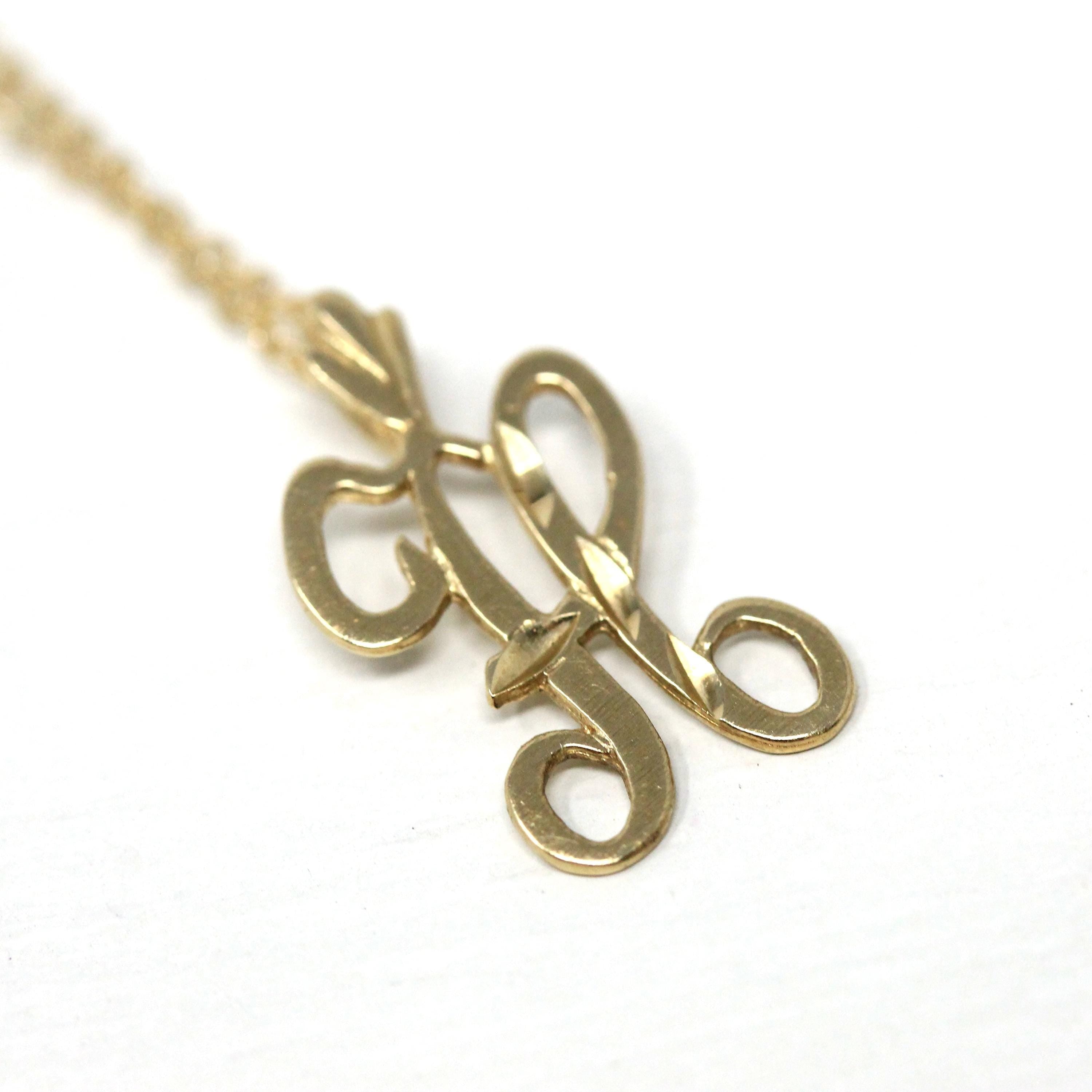 Letter "H" Necklace - Modern Estate 14k Yellow Gold Personalized Pendant Charm - Cursive High Polished Single Initial Fine Gold Jewelry