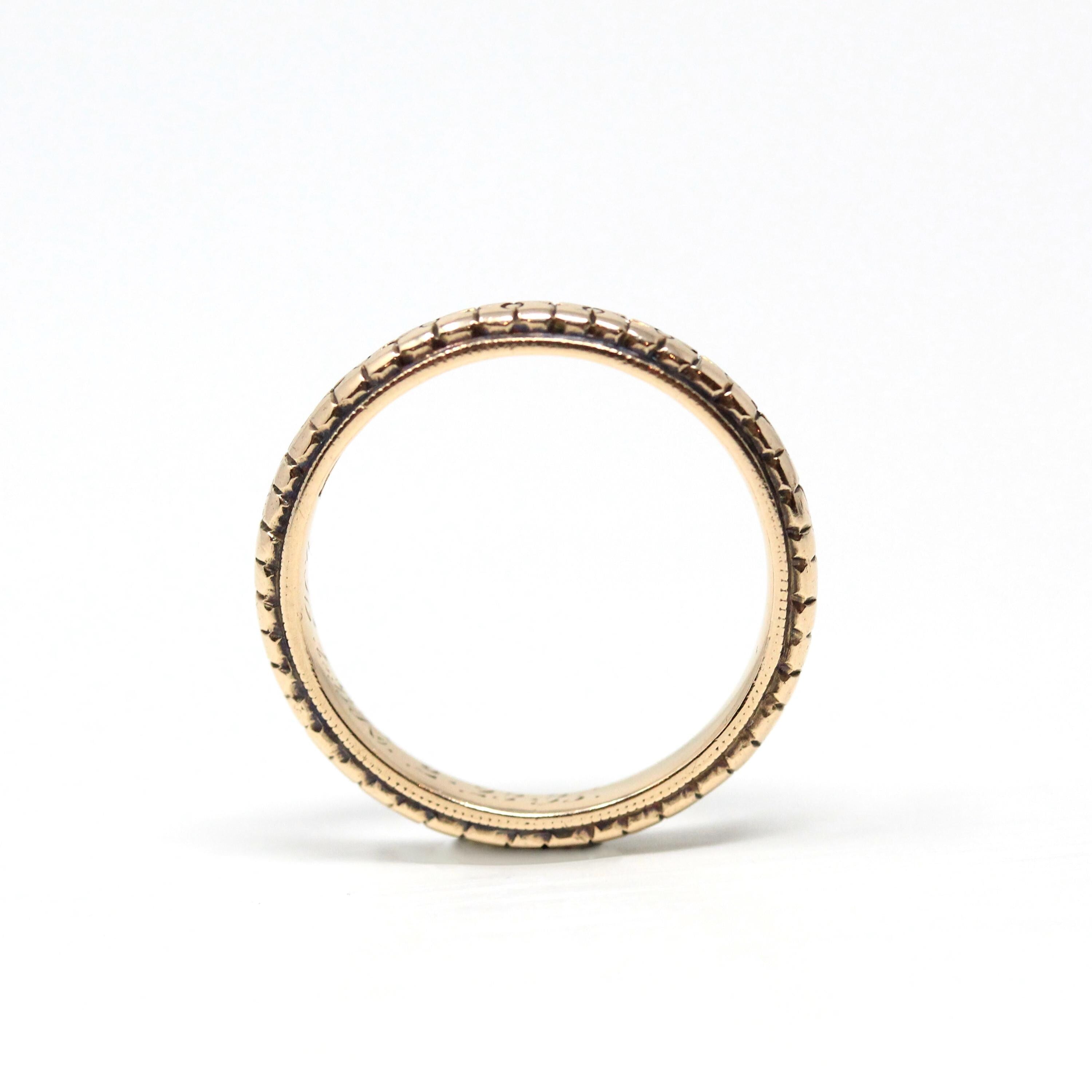 Vintage Flower Wedding Band - Art Deco 14k Yellow Gold Orange Blossom Eternity Designs Ring - Circa 1930s Size 6 Stacking Fine 30s Jewelry