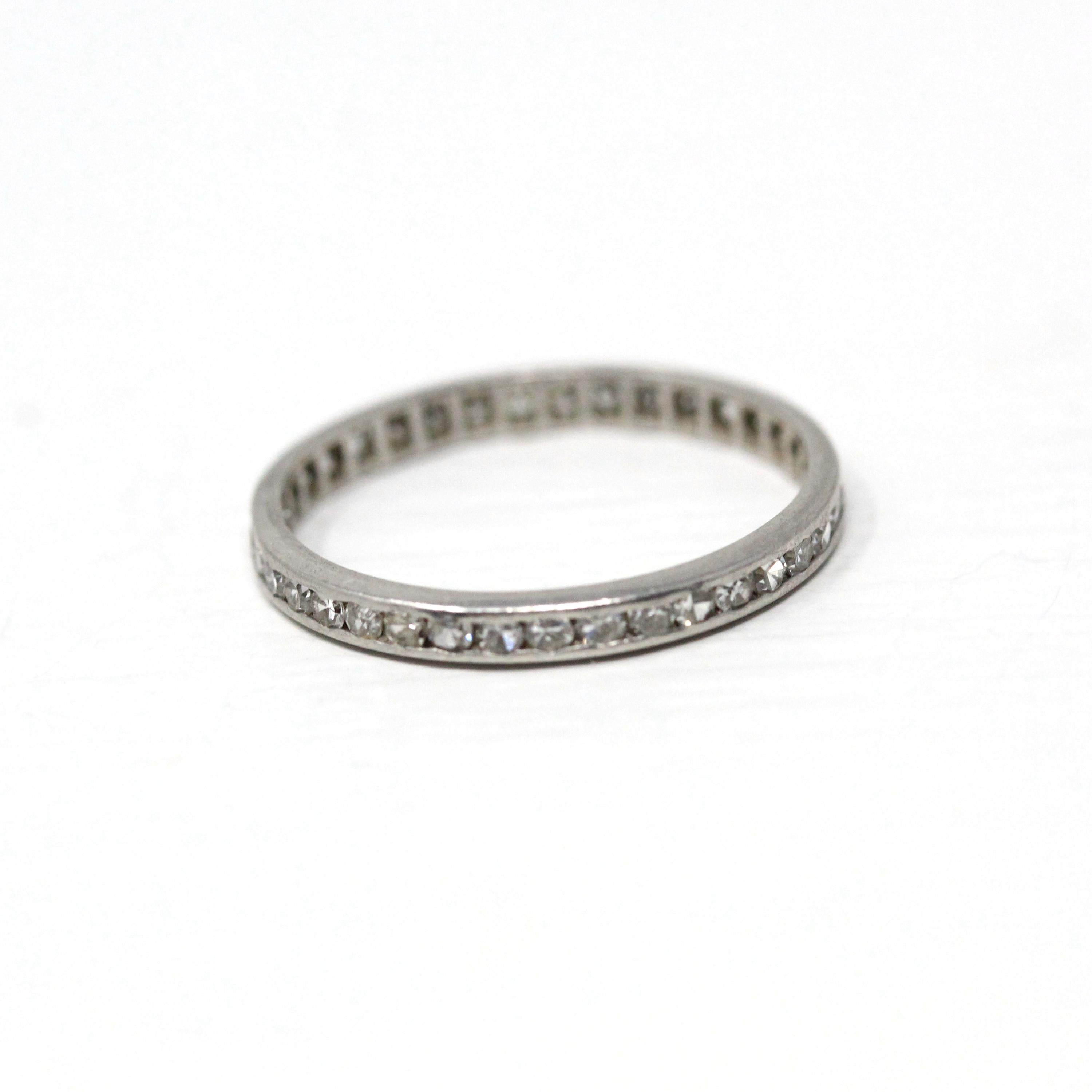 Diamond Eternity Band - Art Deco Platinum 3/4 CTW Genuine Round Single Cut Ring - Antique Circa 1920s Size 5.5 Wedding Fine Precious Jewelry