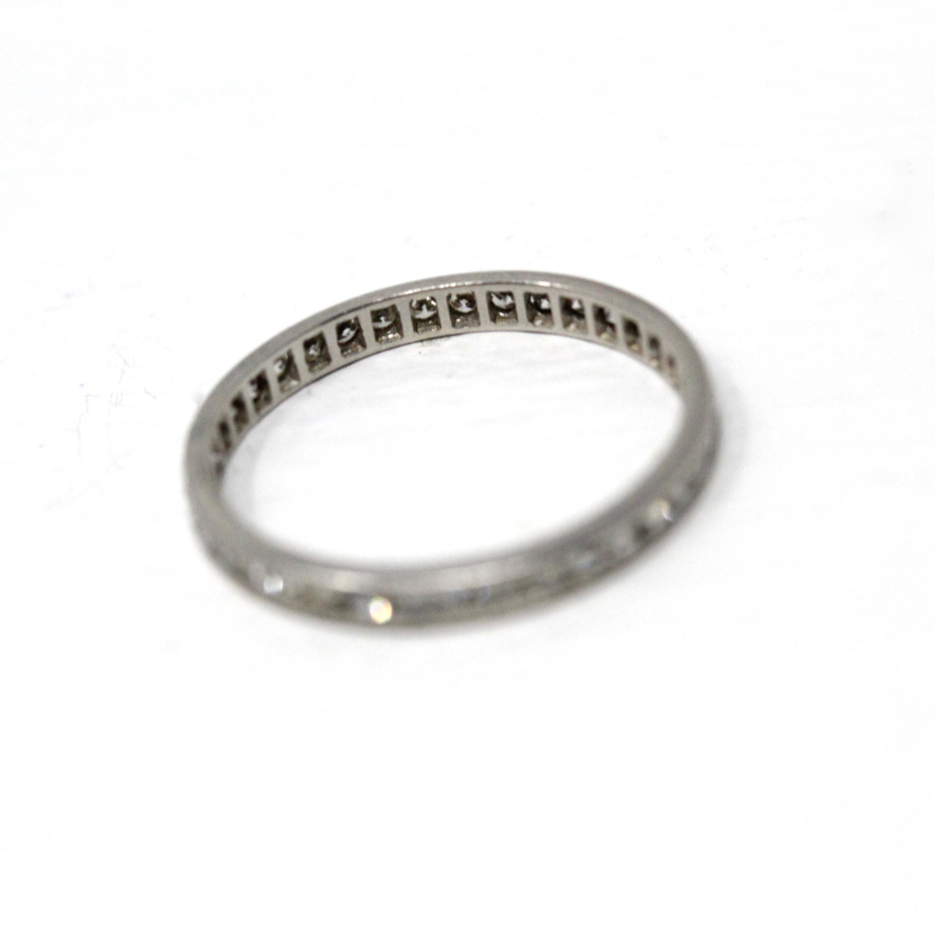 Diamond Eternity Band - Art Deco Platinum 3/4 CTW Genuine Round Single Cut Ring - Antique Circa 1920s Size 5.5 Wedding Fine Precious Jewelry