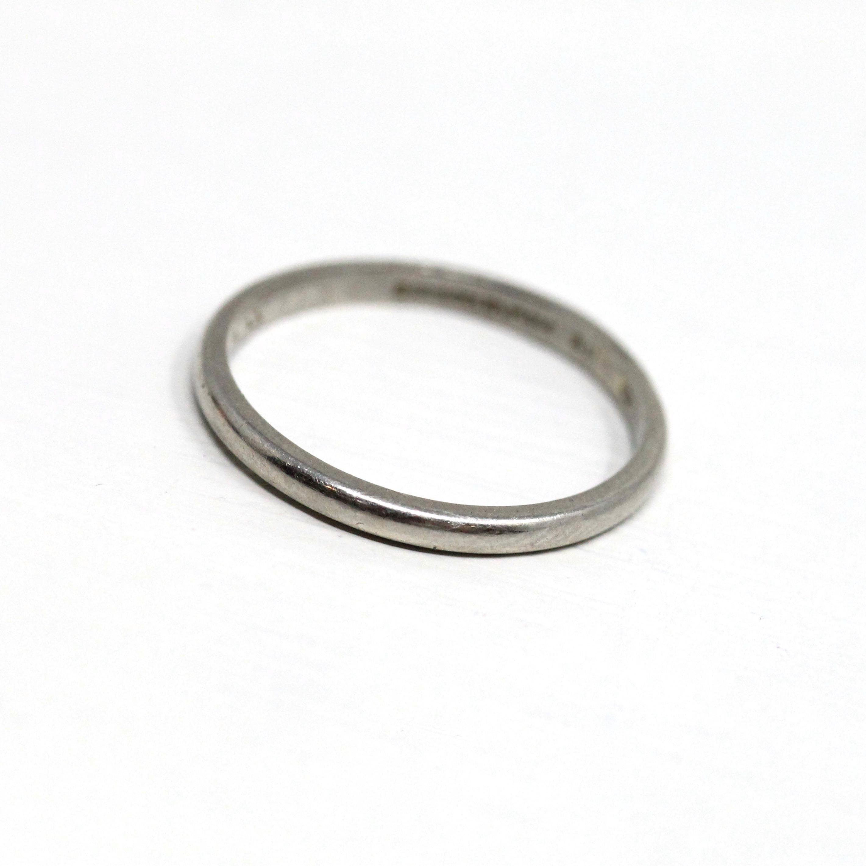 Dated 1950 Band - Mid Century Platinum Engraved "DAK-CJB" Half Round - Vintage Dated "4-11-50" Size 6 Heirloom Fine Wedding Jewelry